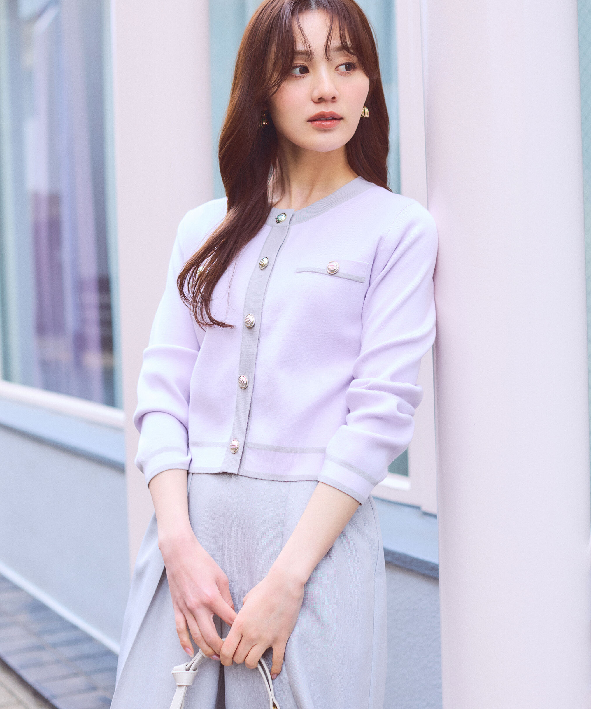 PROPORTION BODY DRESSING「バイカラーアンサンブル　26SS」|ニット・セーター|ピンク&times;グレー