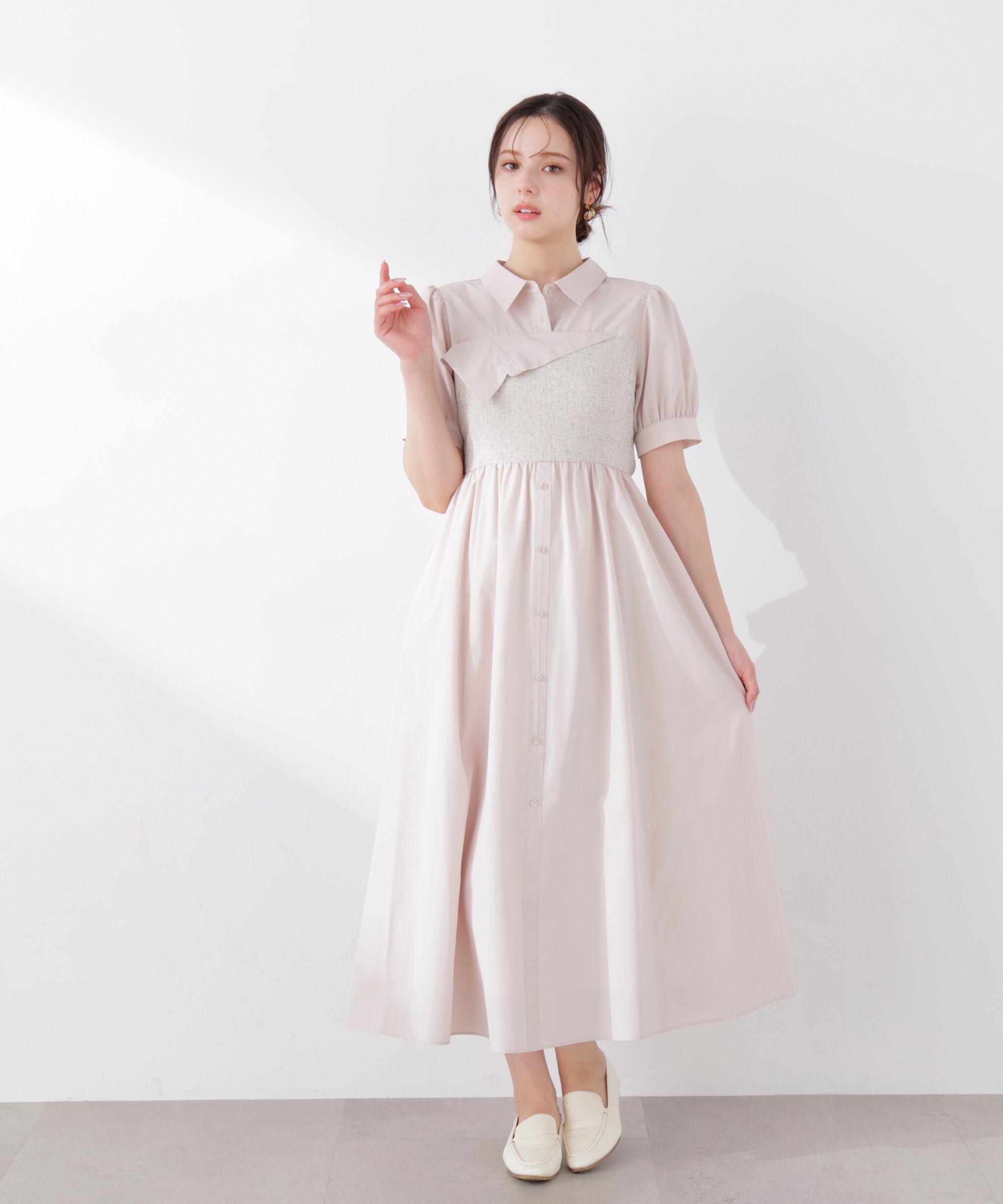 PROPORTION BODY DRESSING「《EDIT COLOGNE》ツイードビスチェ付きシャツワンピース 26SS」|ワンピース|