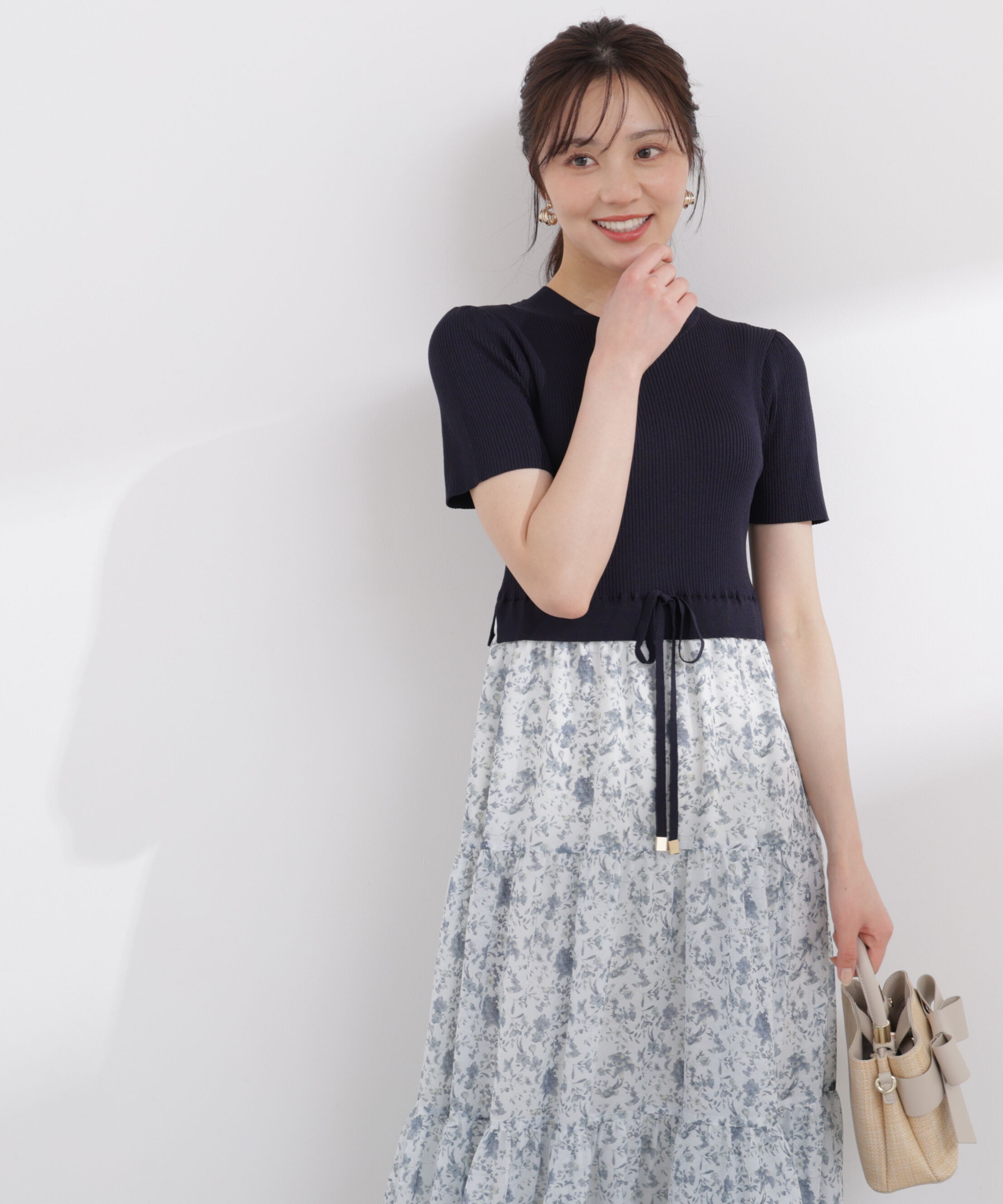 PROPORTION BODY DRESSING「半袖花柄ドッキングニットワンピース 26SS」|ワンピース|