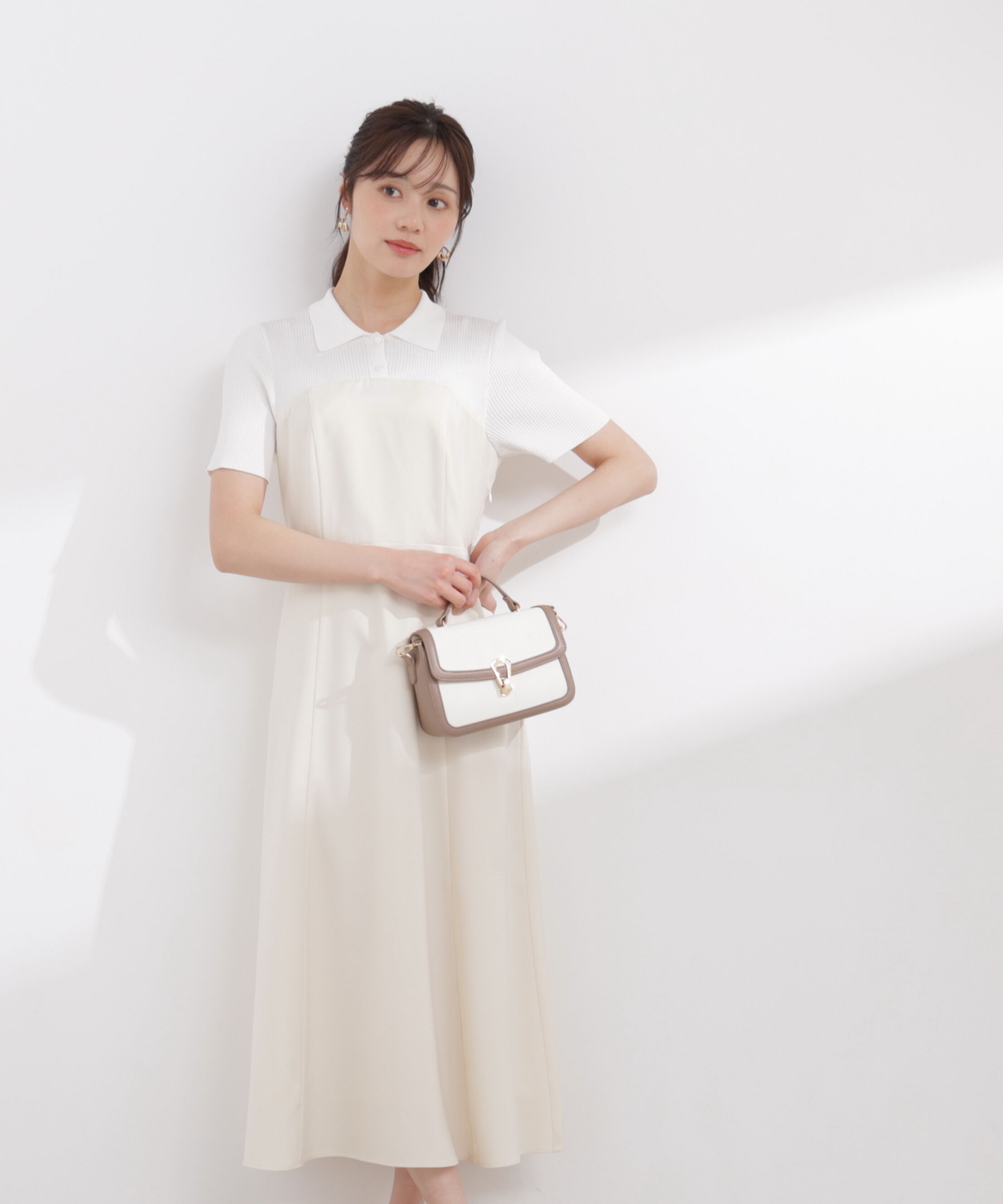 PROPORTION BODY DRESSING「ポロカラードッキングワンピース 26SS」|ワンピース|ホワイト&times;エ  1