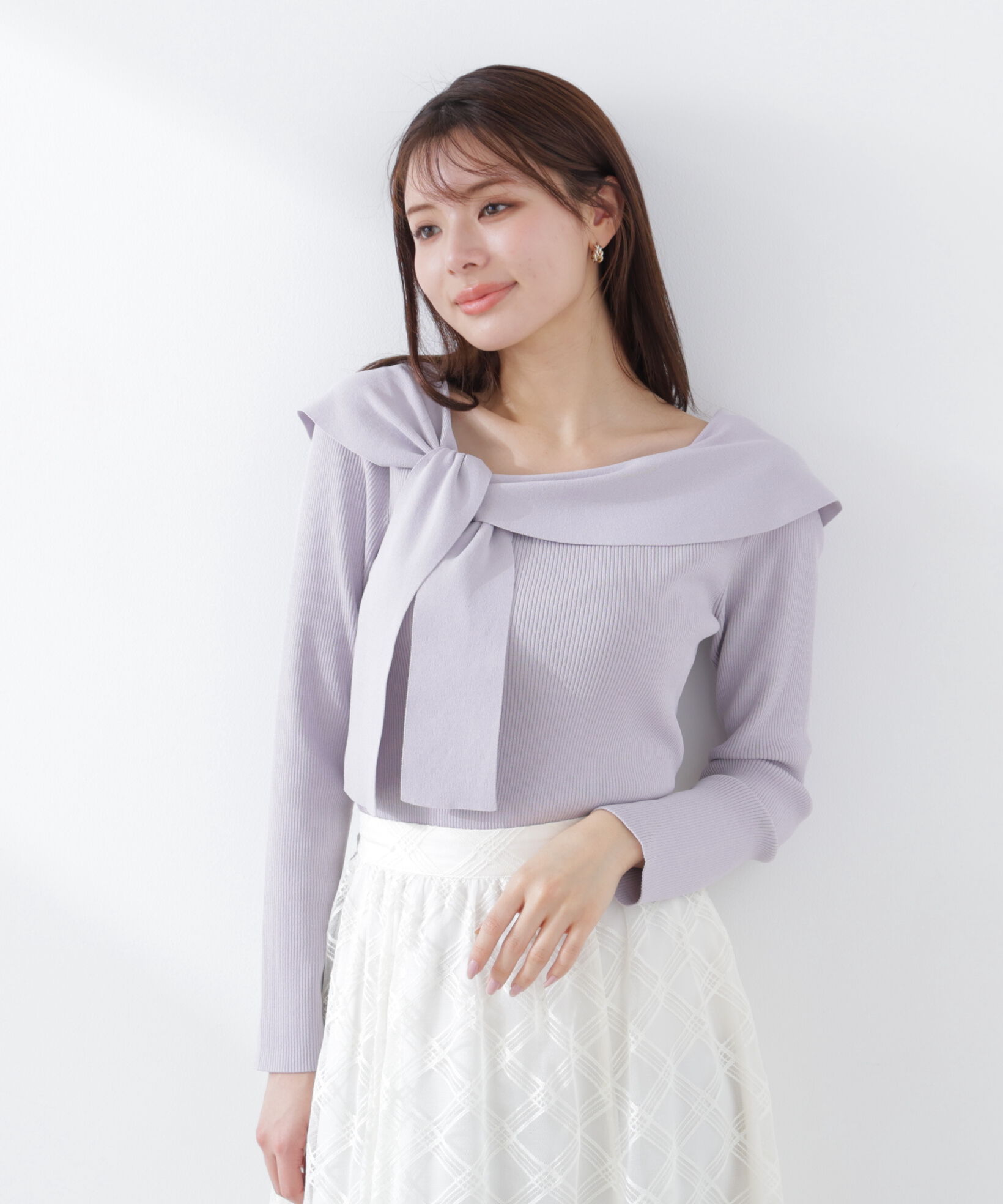 PROPORTION BODY DRESSING「＜ウォッシャブル/UV＞アシメケープニットトップス　26SS」|ニット・セーター|パープル