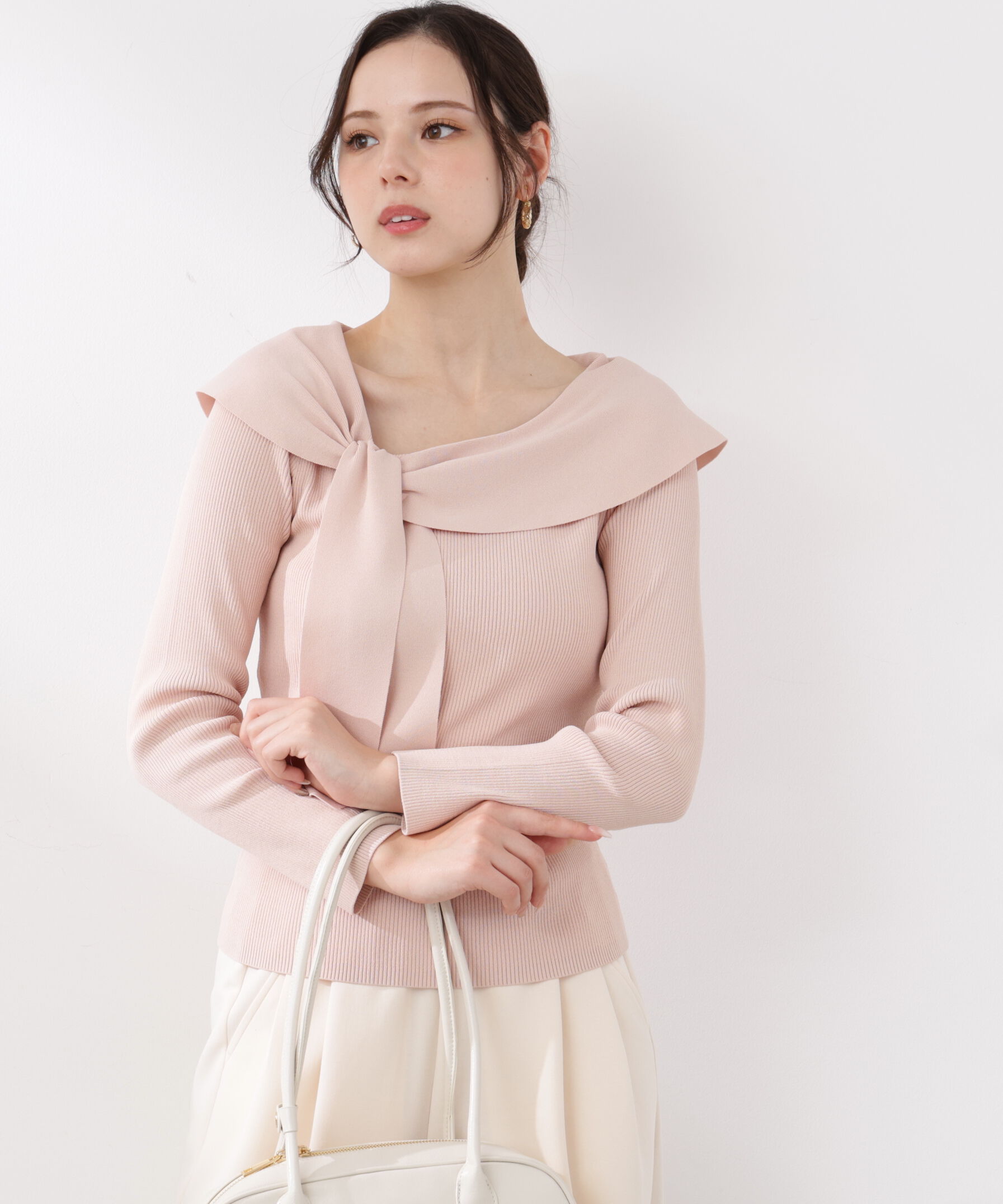 PROPORTION BODY DRESSING「＜ウォッシャブル/UV＞アシメケープニットトップス　26SS」|ニット・セーター|ピンク