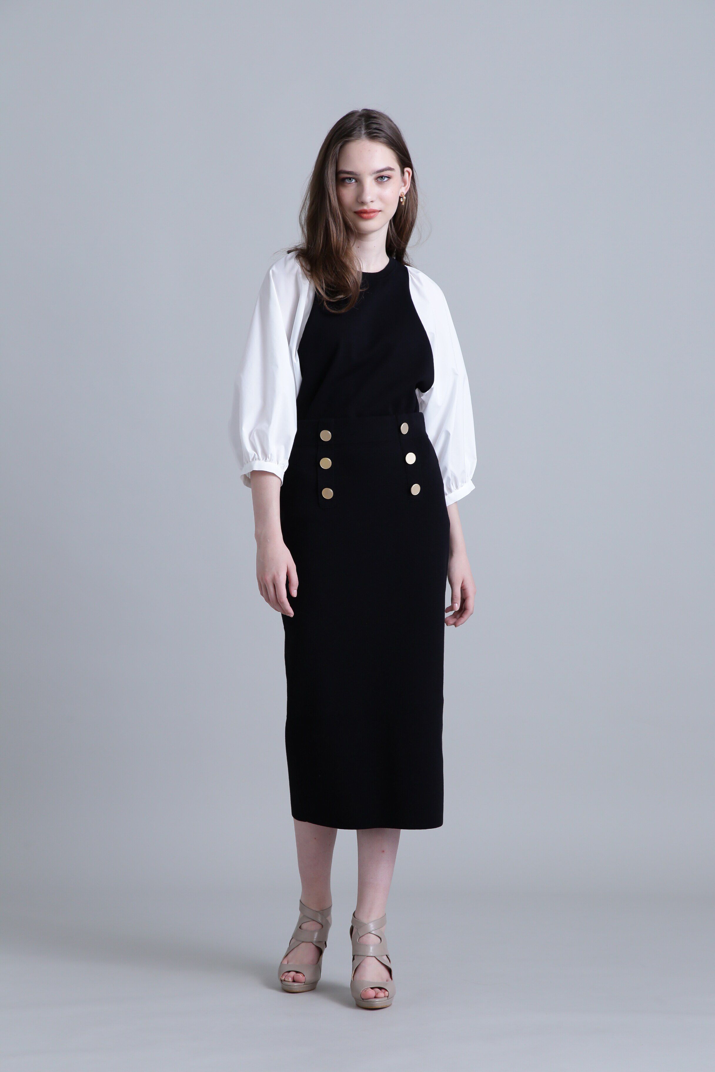  「◆ボリュームスリーブコンビ ニットプルオーバー」|ニット・セーター|