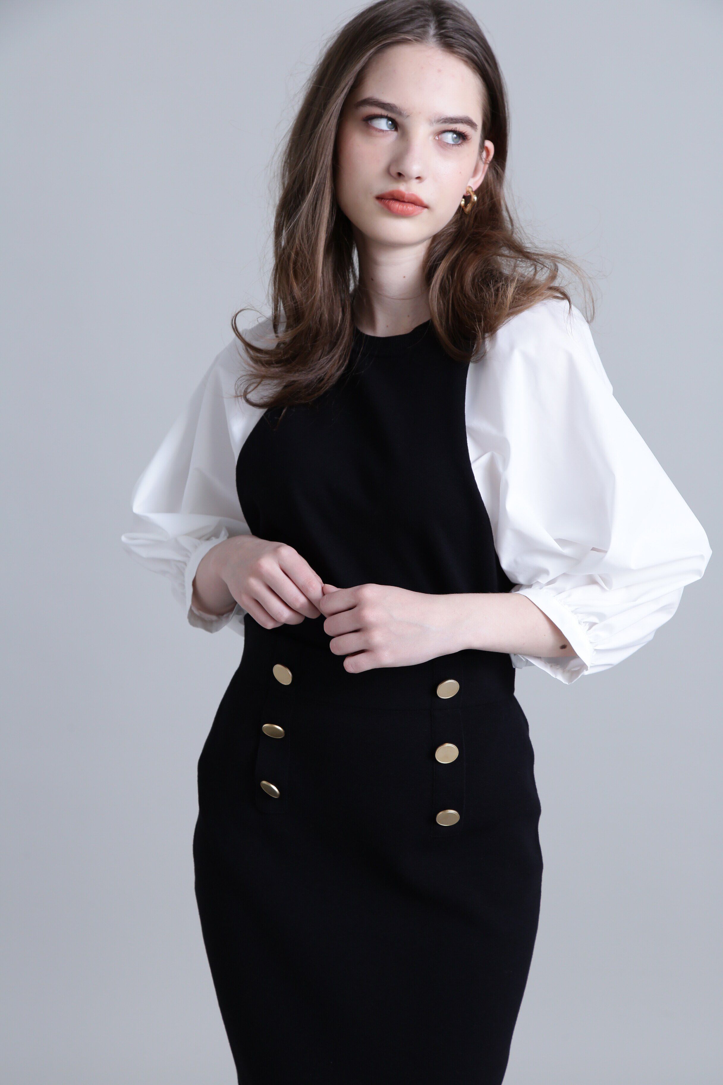  「◆ボリュームスリーブコンビ ニットプルオーバー」|ニット・セーター|