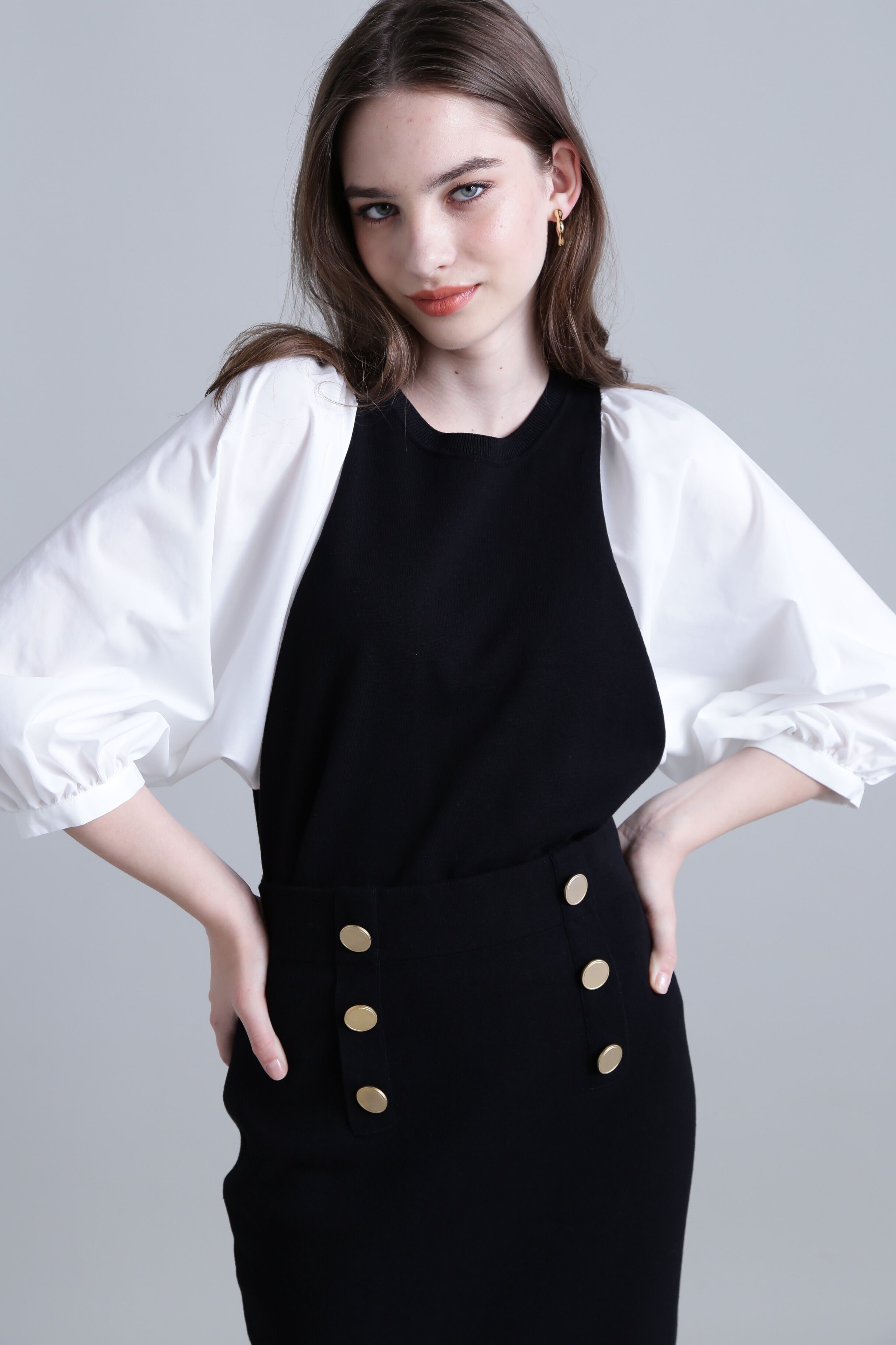  「◆ボリュームスリーブコンビ ニットプルオーバー」|ニット・セーター|