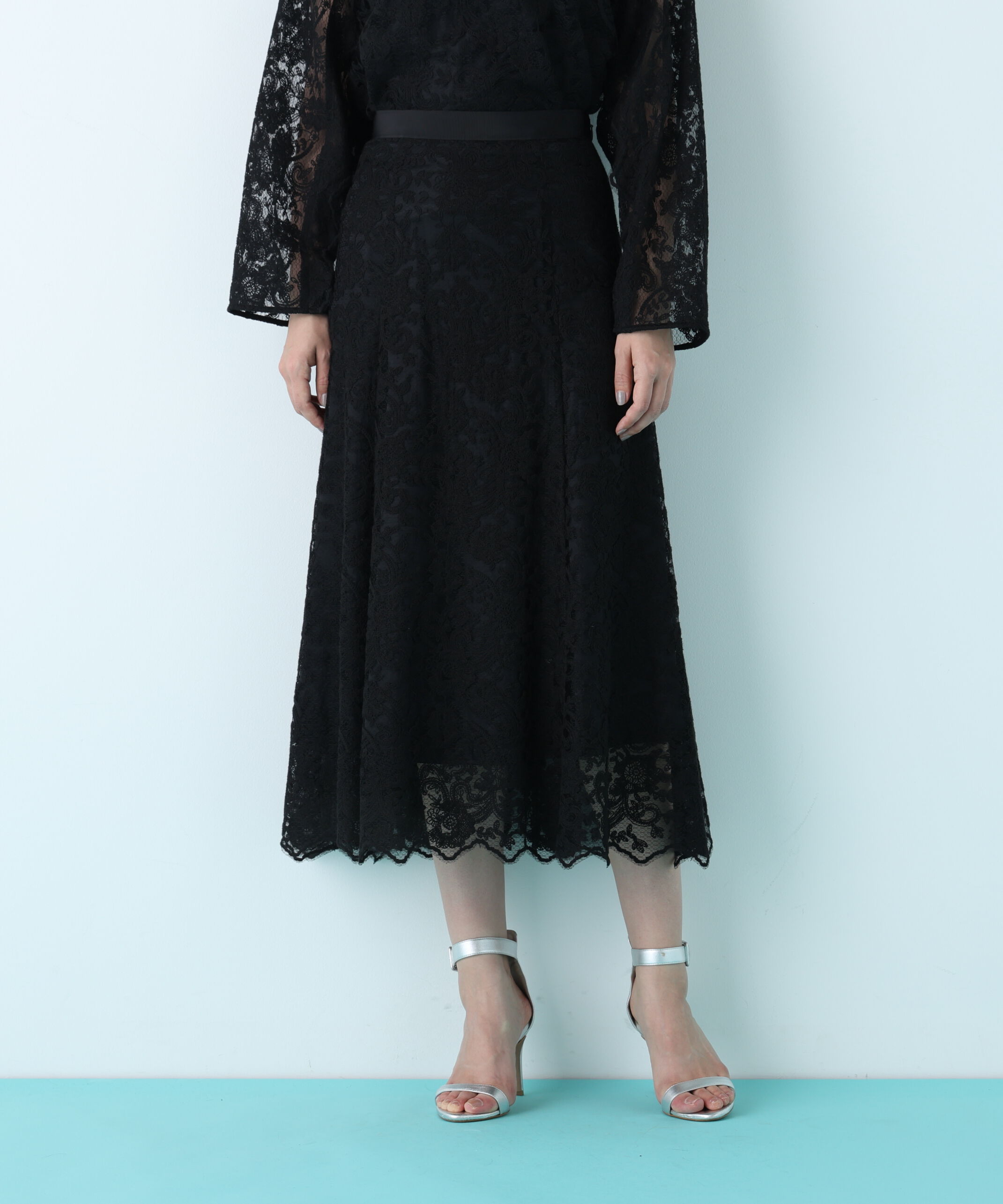  「スカラレースフレアスカート」|スカート|ブラック