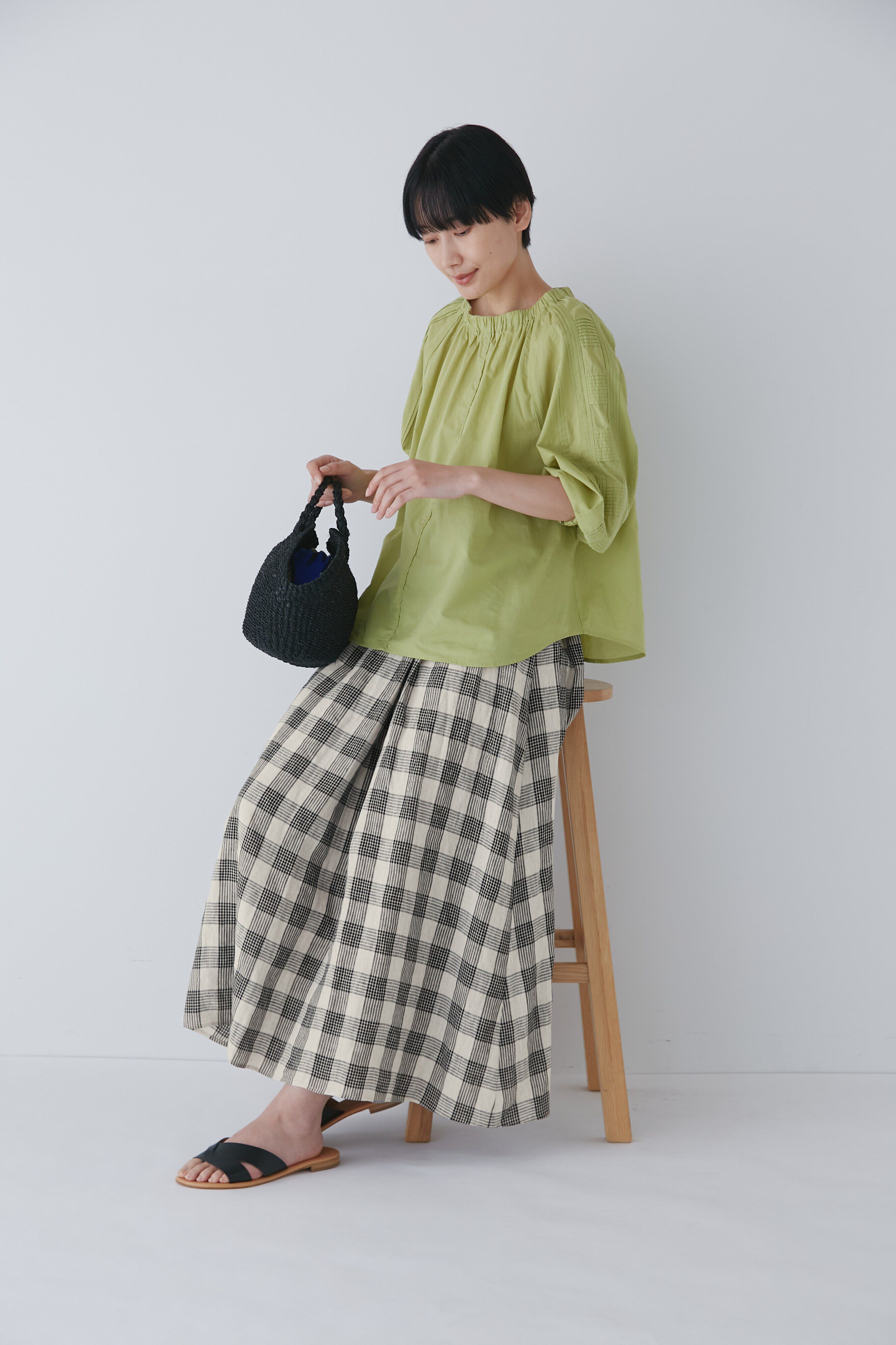  「◆麻チェックボリュームスカート」|スカート|