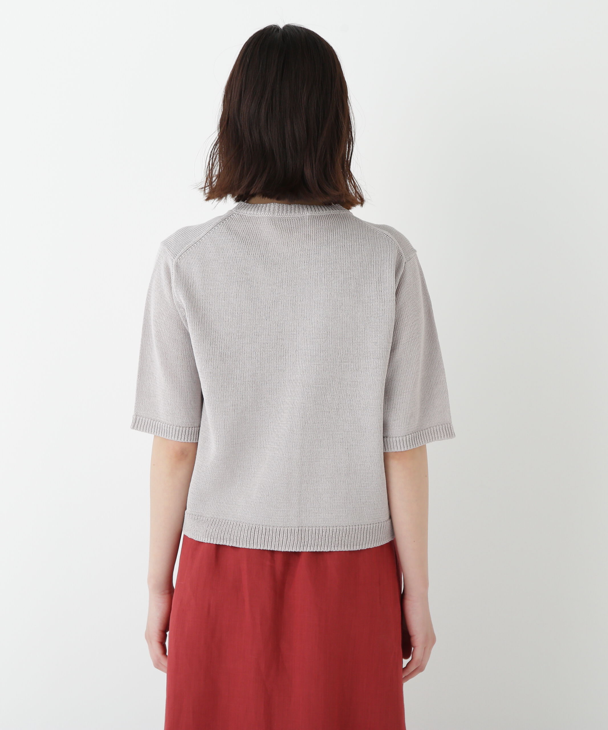  「◆ミドルゲージギマクルーネック半袖カーディガン」|ニット・セーター|