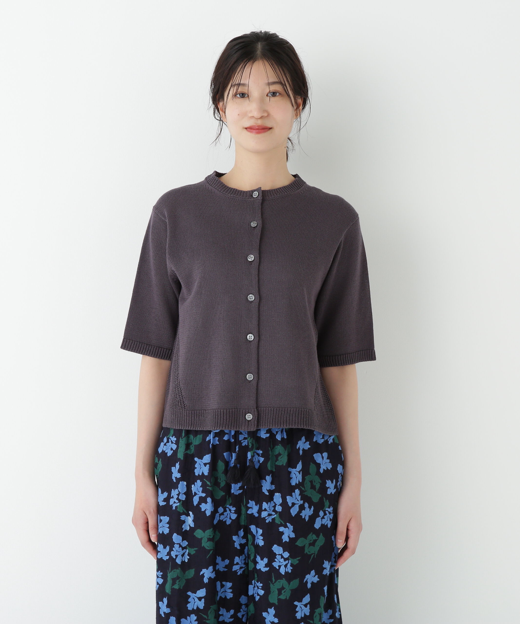  「◆ミドルゲージギマクルーネック半袖カーディガン」|ニット・セーター|