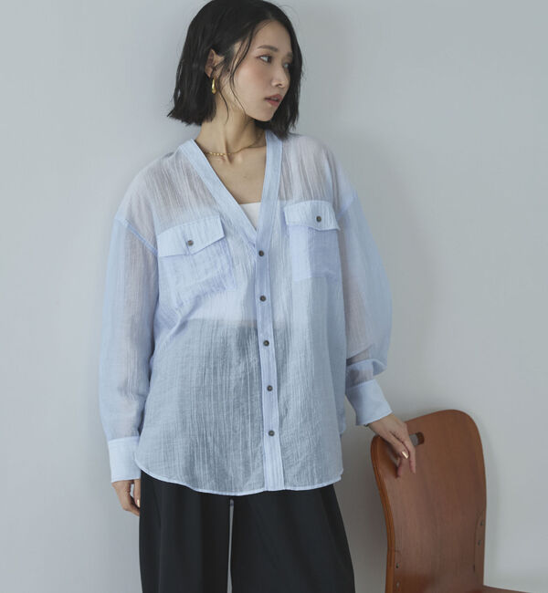 Doux archives「Ｖ開きシアー楊柳ブラウス」|シャツ・ブラウス|SAX