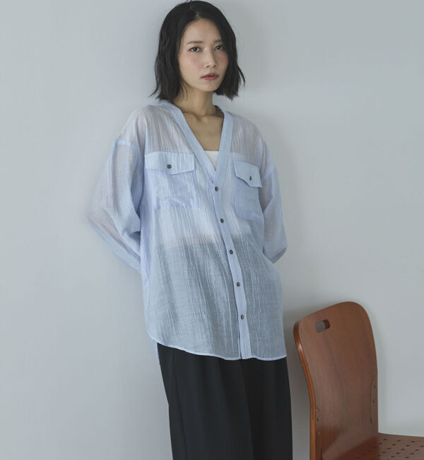 Doux archives「Ｖ開きシアー楊柳ブラウス」|シャツ・ブラウス|