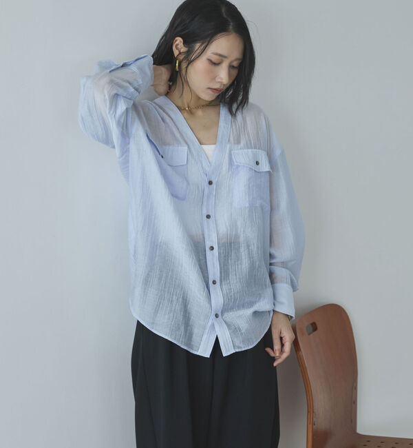 Doux archives「Ｖ開きシアー楊柳ブラウス」|シャツ・ブラウス|