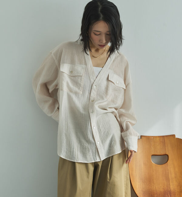 Doux archives「Ｖ開きシアー楊柳ブラウス」|シャツ・ブラウス|