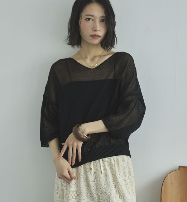 Doux archives「ストローヤーンニットＶネックプルオーバー」|ニット・セーター|BLACK