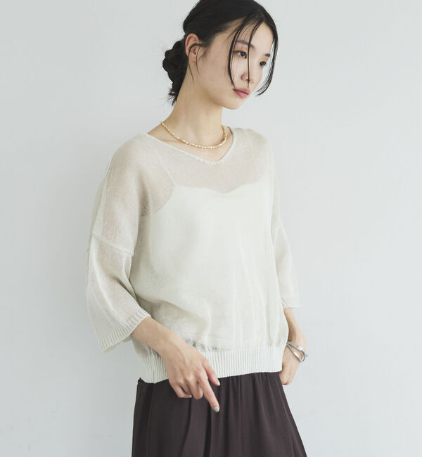 Doux archives「ストローヤーンニットＶネックプルオーバー」|ニット・セーター|IVORY