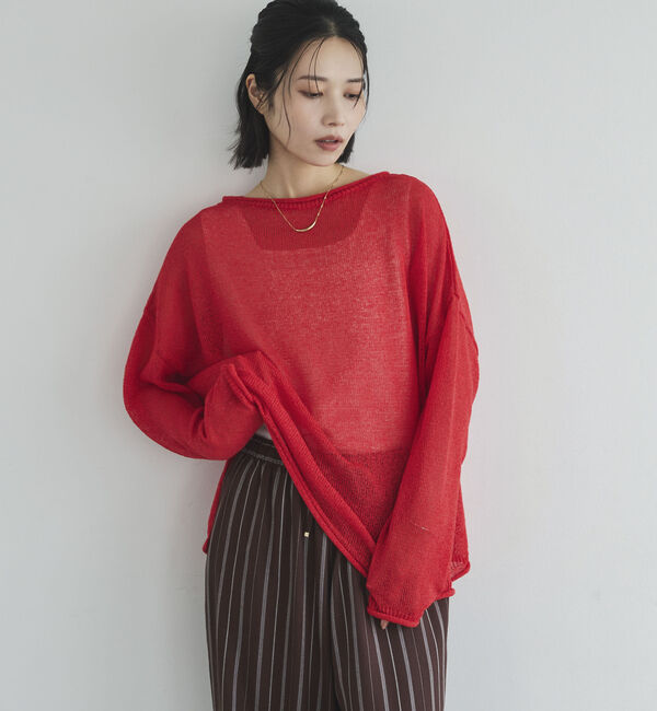 Doux archives「ペーパーヤーンルーズプルオーバー」|ニット・セーター|RED