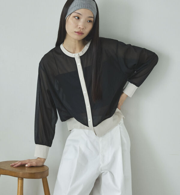 Doux archives「バイカラーシアーカーディガン」|シャツ・ブラウス|BLACK