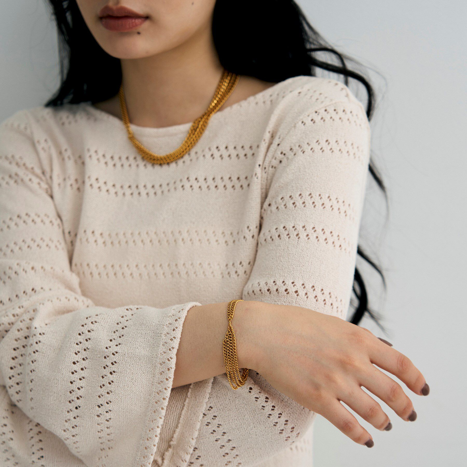 COCOSHNIK ONKITSCH「シルバー カーブチェーンアシンメトリードレープブレスレット GP」|ブレスレット・バングル|