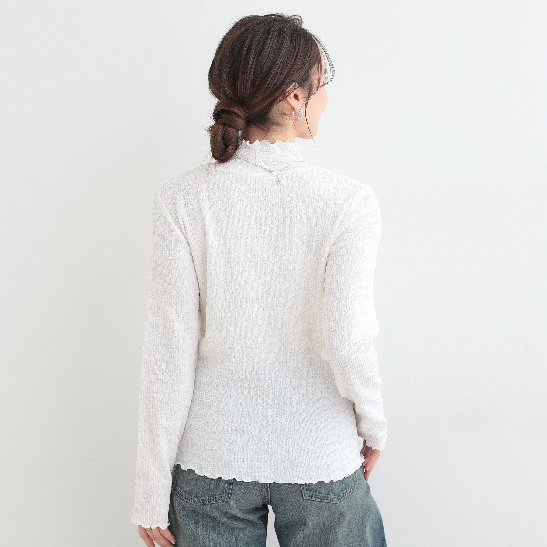 SHOO･LA･RUE「【洗濯機可/S-LL】レイヤードスタイルにも ぽこぽこジャカード ハイネックトップス」|Tシャツ・カットソー|