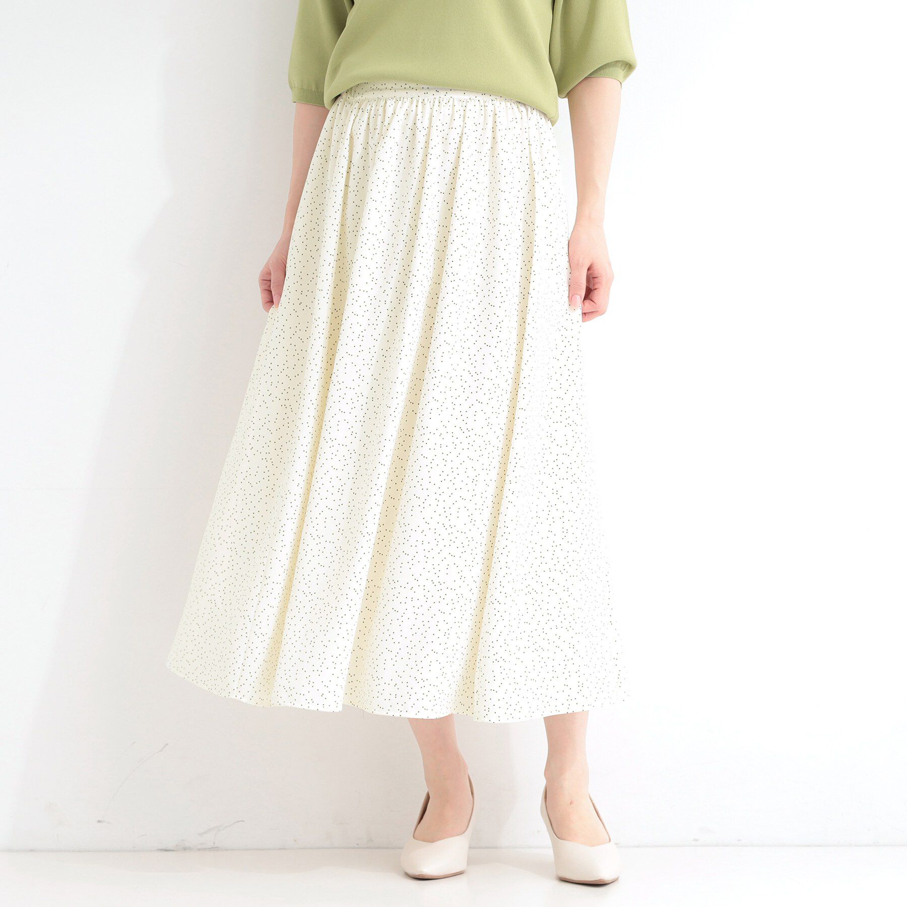 SHOO･LA･RUE「【UV/セットアップ可/S-LL】洗濯後しわになりにくい　ドット柄ギャザースカート」|スカート|