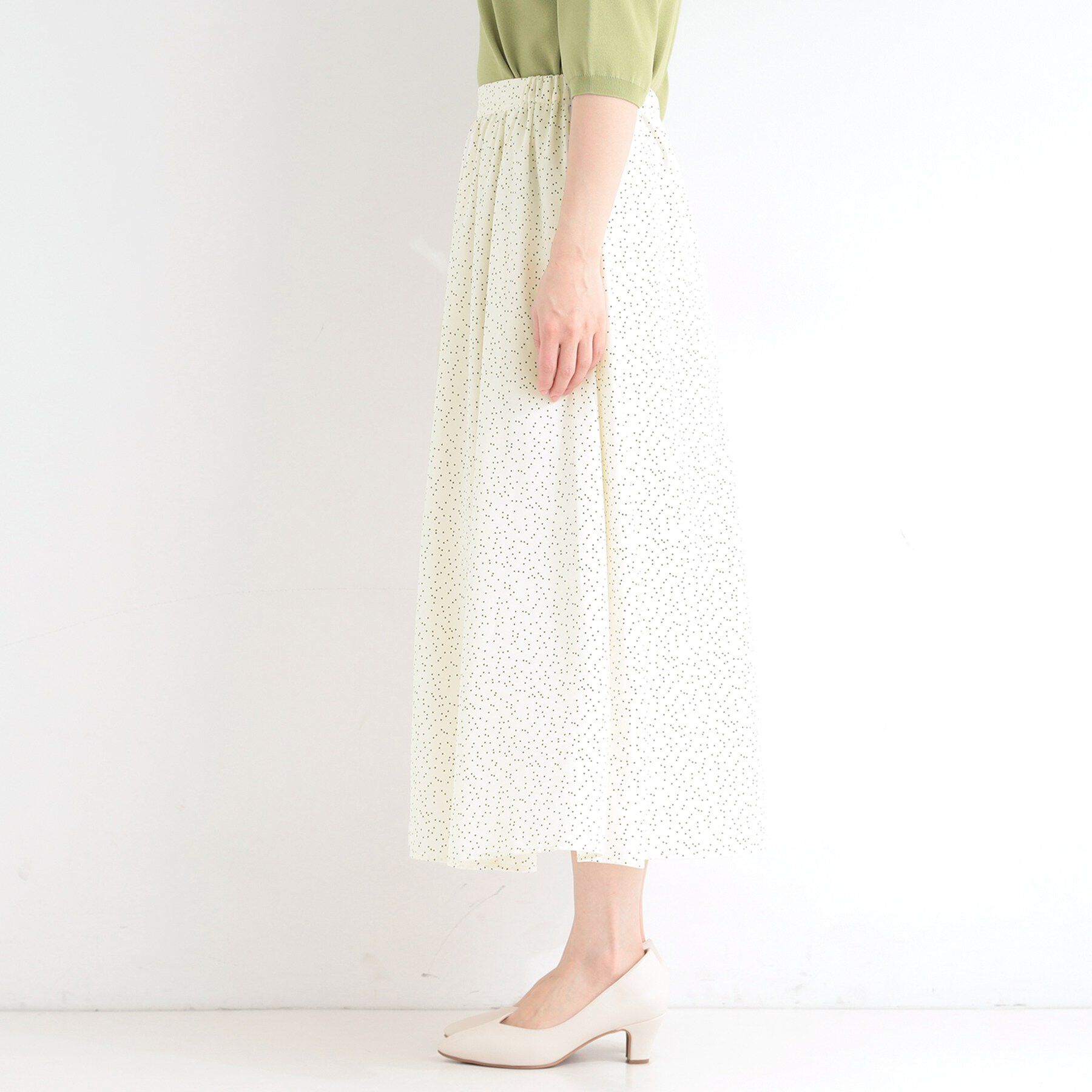SHOO･LA･RUE「【UV/セットアップ可/S-LL】洗濯後しわになりにくい　ドット柄ギャザースカート」|スカート|