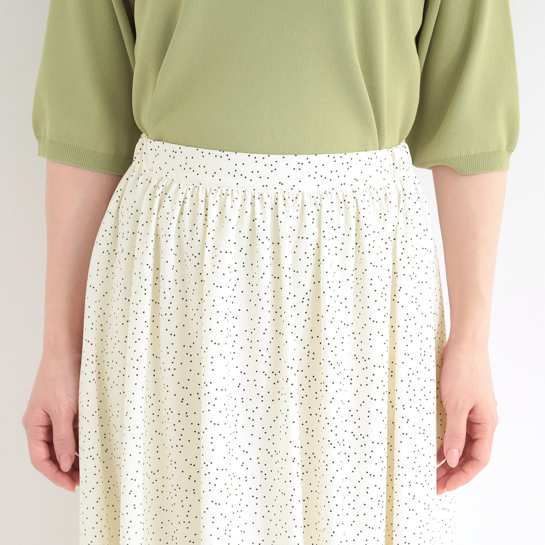 SHOO･LA･RUE「【UV/セットアップ可/S-LL】洗濯後しわになりにくい　ドット柄ギャザースカート」|スカート|