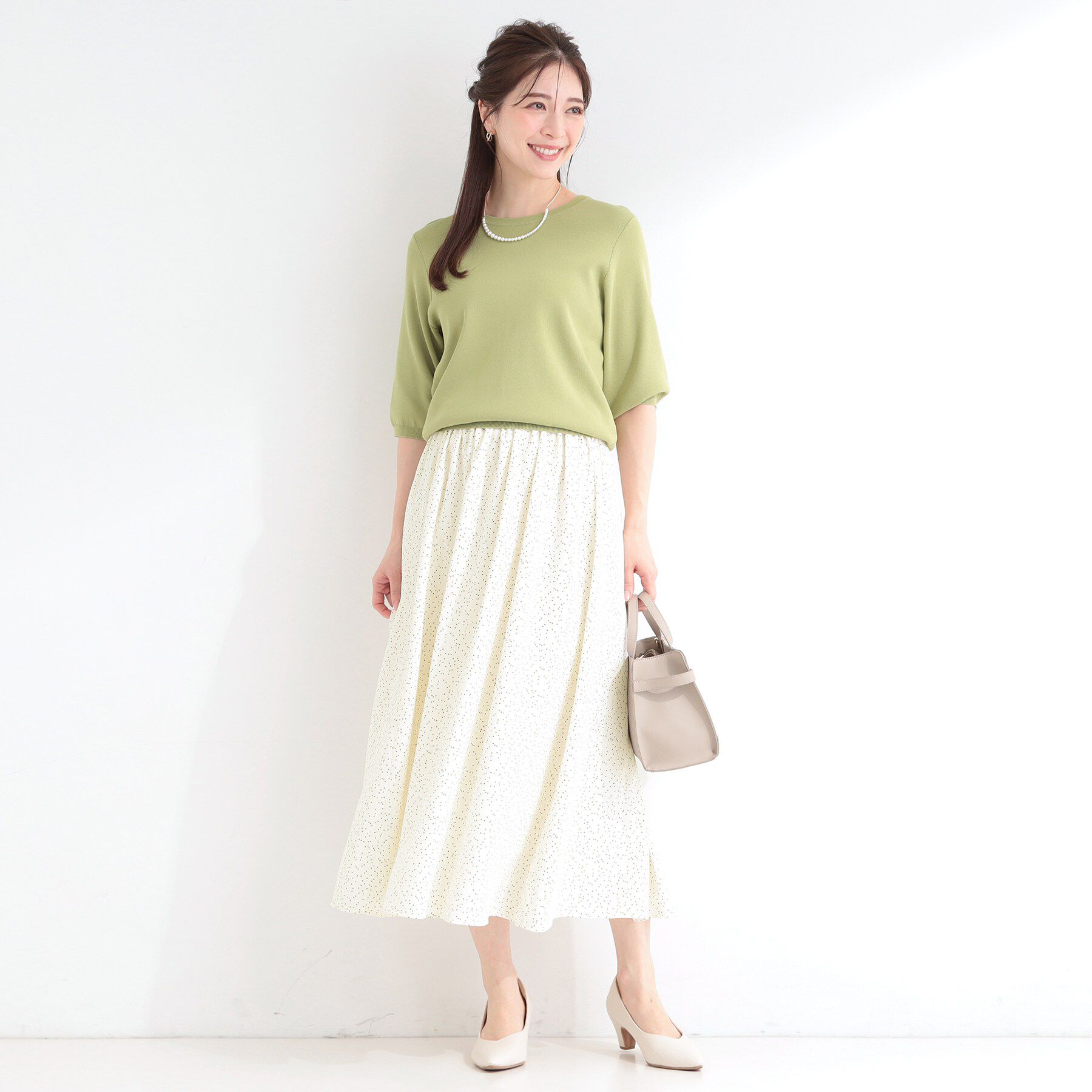 SHOO･LA･RUE「【UV/セットアップ可/S-LL】洗濯後しわになりにくい　ドット柄ギャザースカート」|スカート|