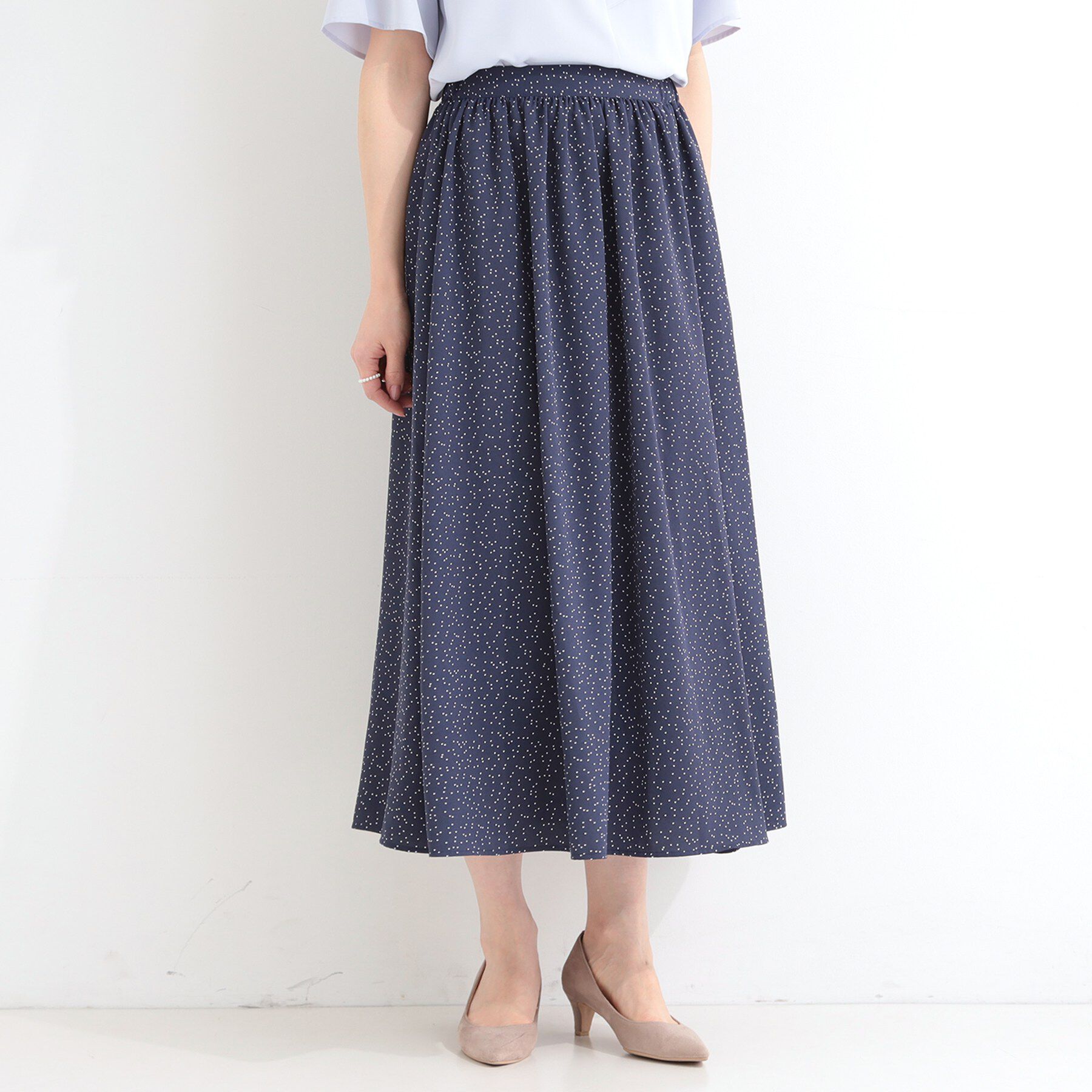 SHOO･LA･RUE「【UV/セットアップ可/S-LL】洗濯後しわになりにくい　ドット柄ギャザースカート」|スカート|