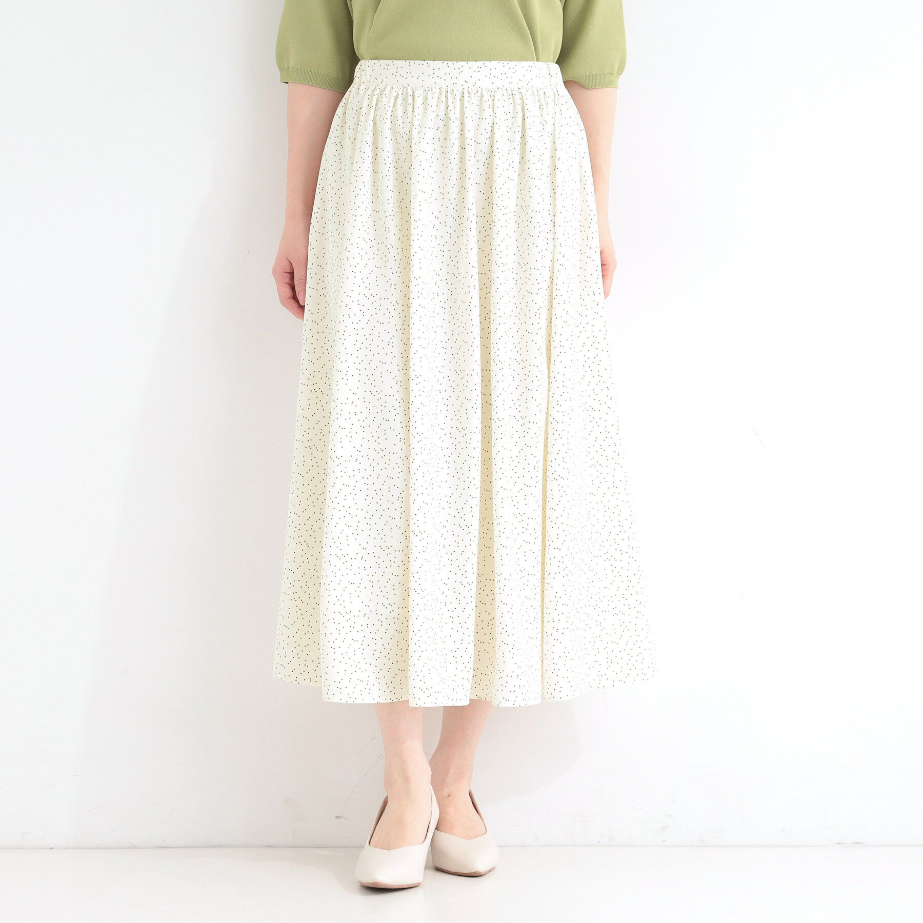 SHOO･LA･RUE「【UV/セットアップ可/S-LL】洗濯後しわになりにくい　ドット柄ギャザースカート」|スカート|