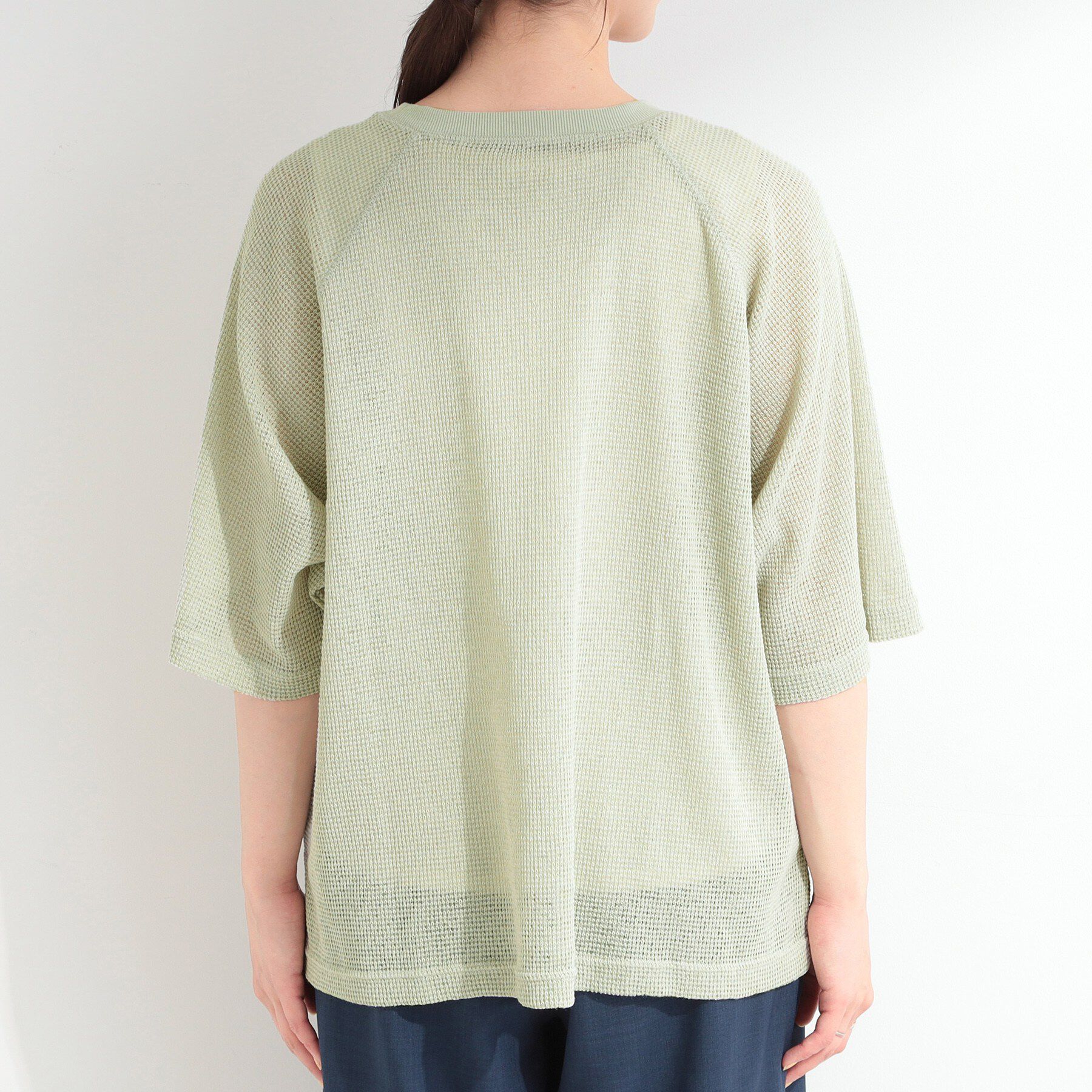 SHOO･LA･RUE「【S-LL】シアーワッフル ラグラン5分袖ゆるTシャツ」|Tシャツ・カットソー|