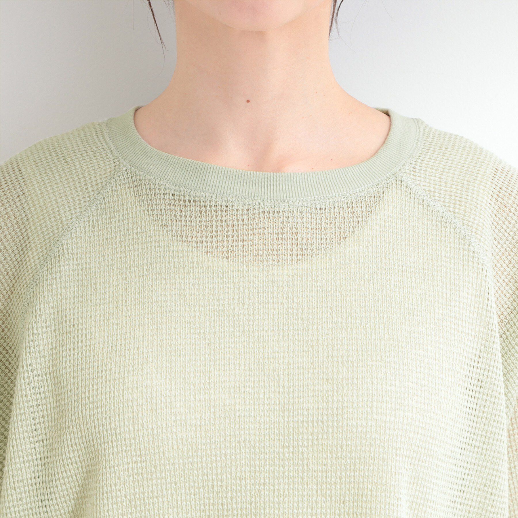 SHOO･LA･RUE「【S-LL】シアーワッフル ラグラン5分袖ゆるTシャツ」|Tシャツ・カットソー|