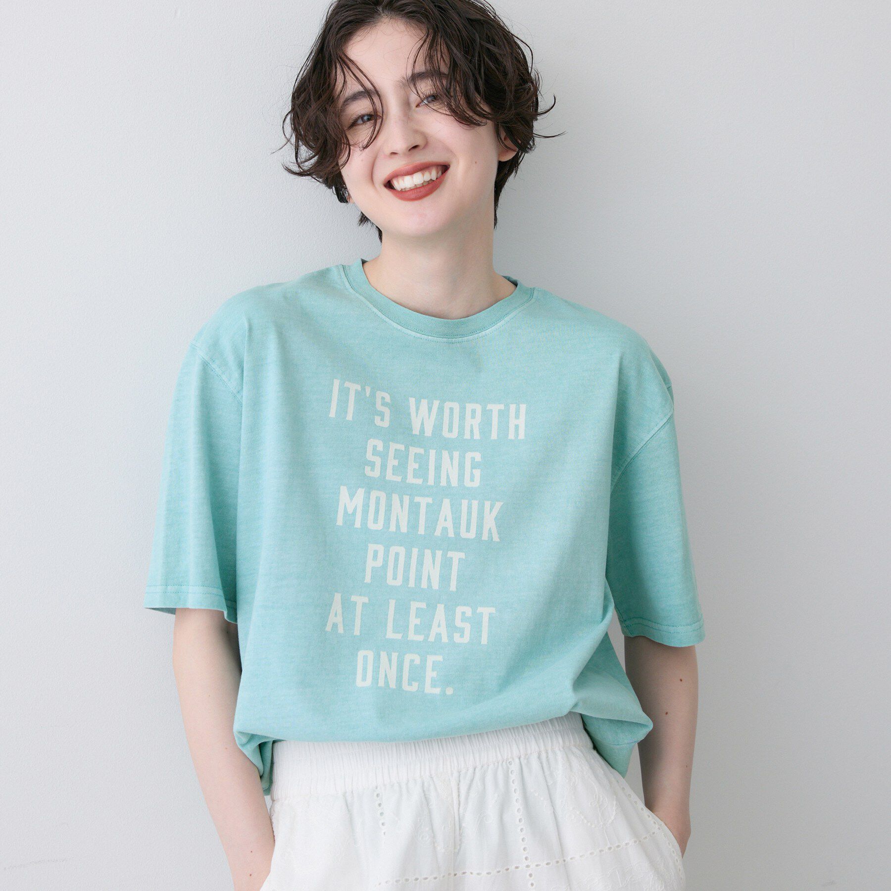 Dessin「【ユニセックス/洗える】ピグメントロゴTシャツ」|Tシャツ・カットソー|ブルー(091)