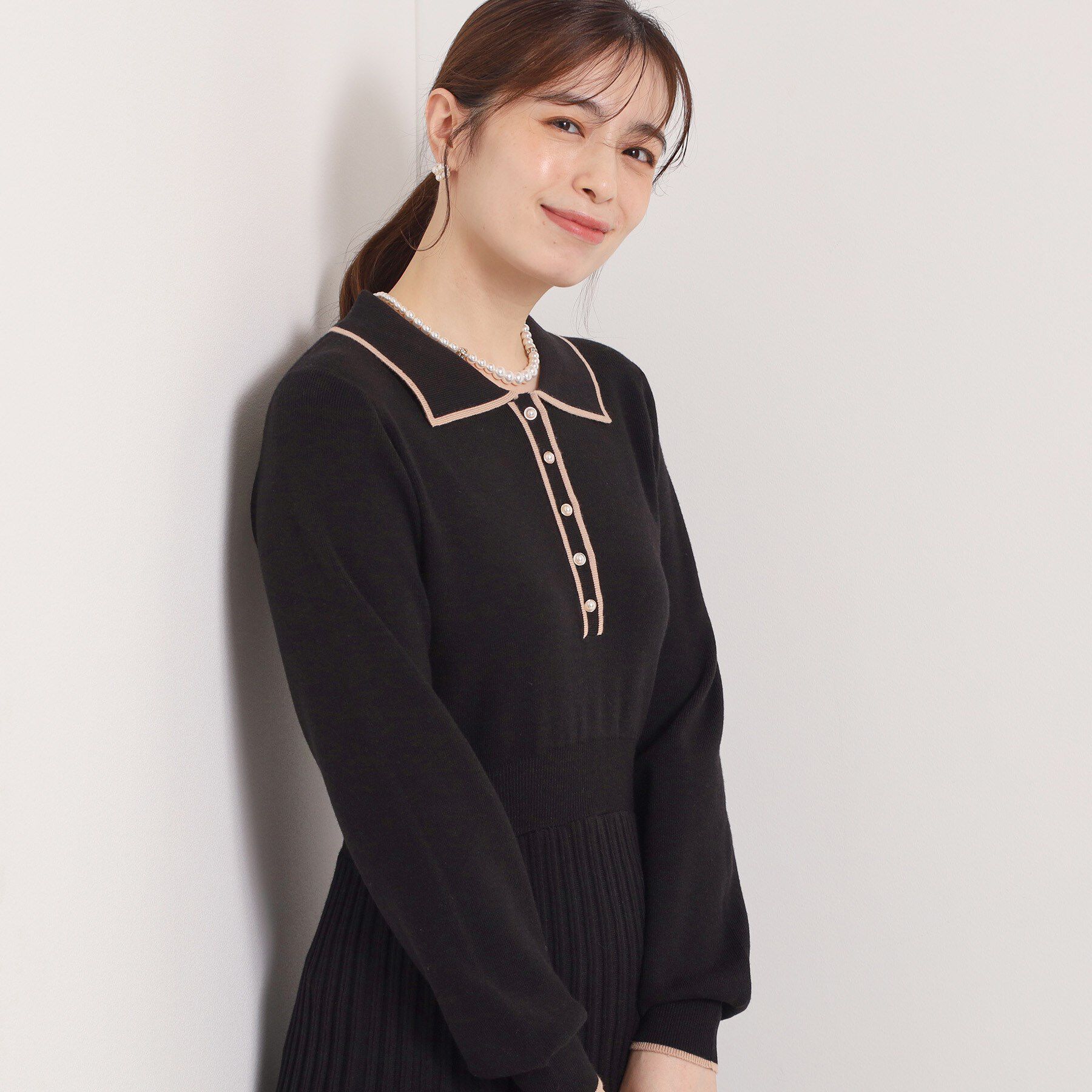 ITS&rsquo;DEMO「【手洗い可】ポロ襟ニットフレアワンピース」|ワンピース|