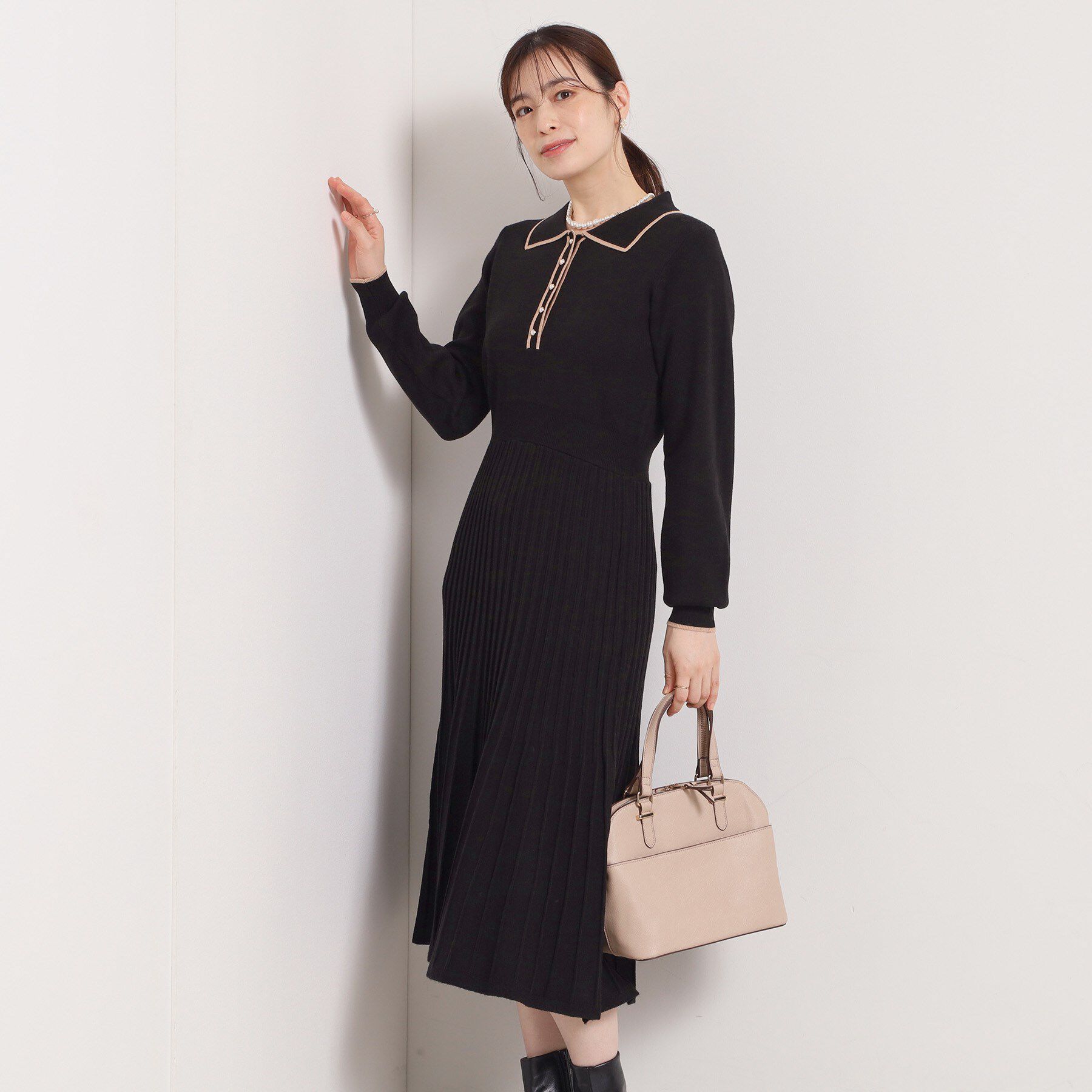 ITS&rsquo;DEMO「【手洗い可】ポロ襟ニットフレアワンピース」|ワンピース|
