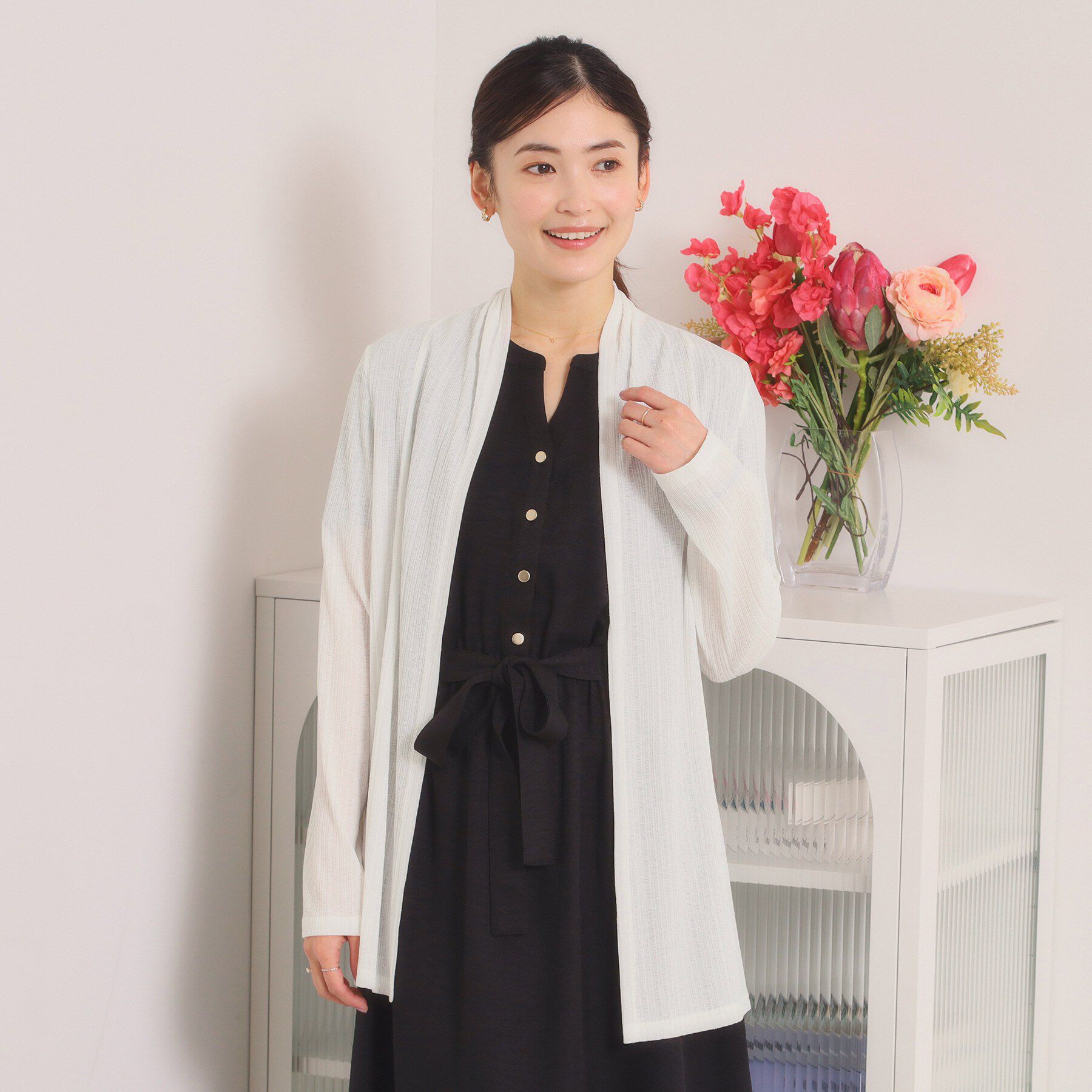 ITS&rsquo;DEMO「【洗濯機OK】シアーテレコ着流しカーディガン」|カーディガン|オフホワイト(003