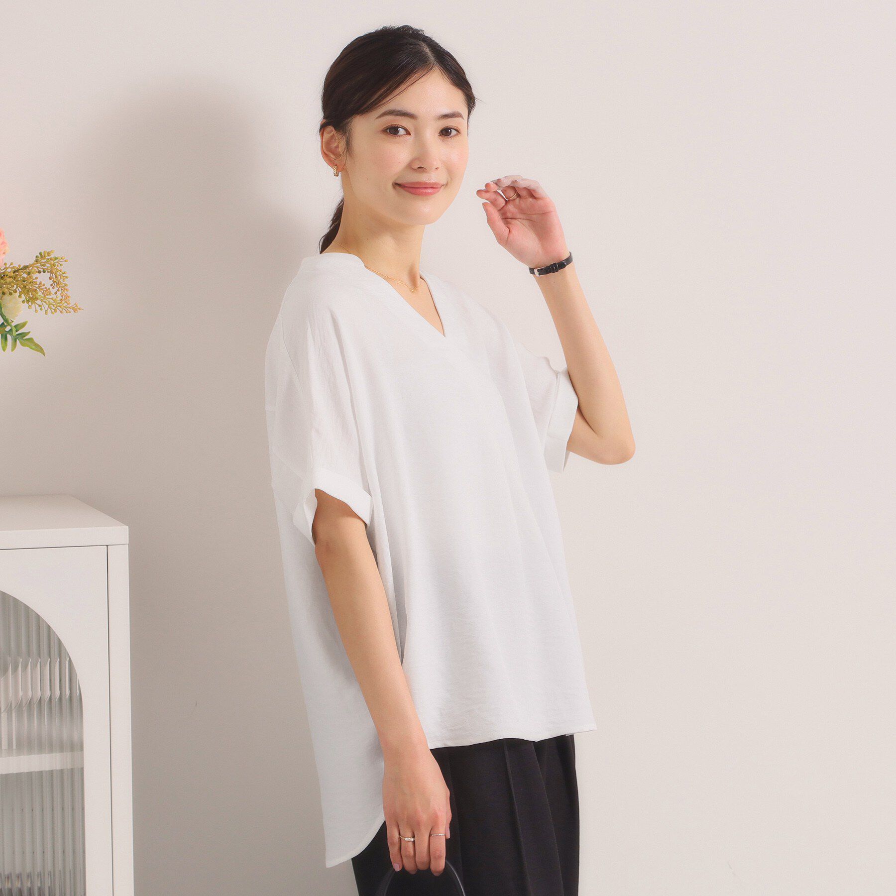 ITS&rsquo;DEMO「【UVケア／接触冷感／吸水速乾／洗濯機OK】柔らかリネンライクスキッパーブラウス」|シャツ・ブラウス|