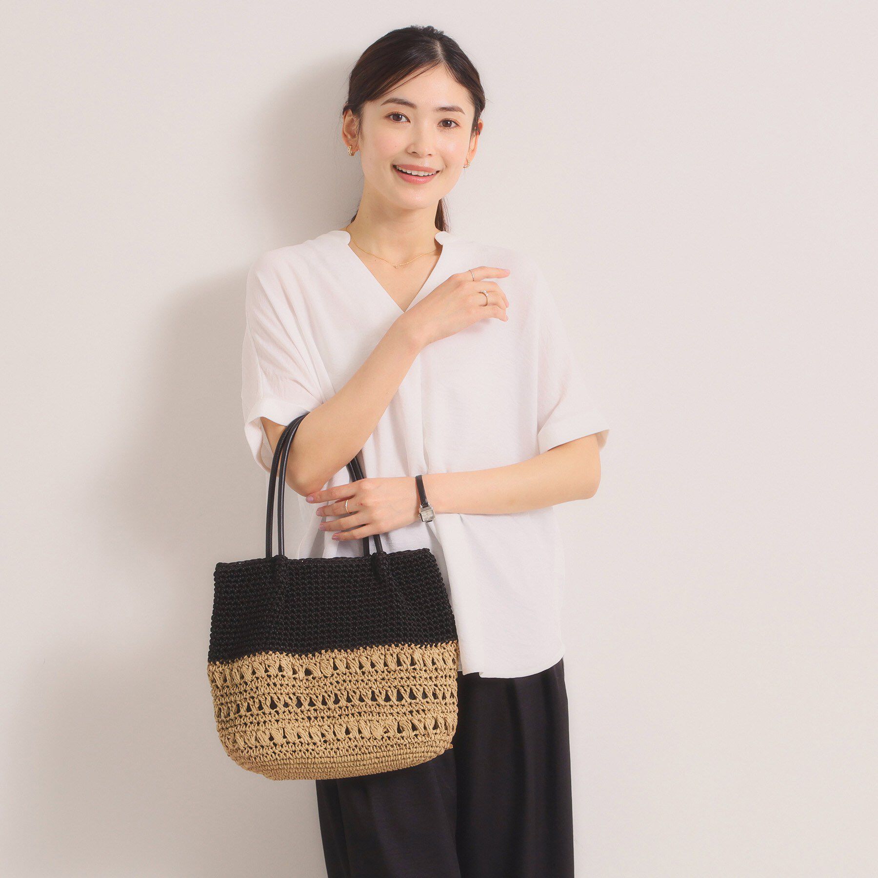 ITS&rsquo;DEMO「雑材コード編みコンビトート」|トートバッグ|