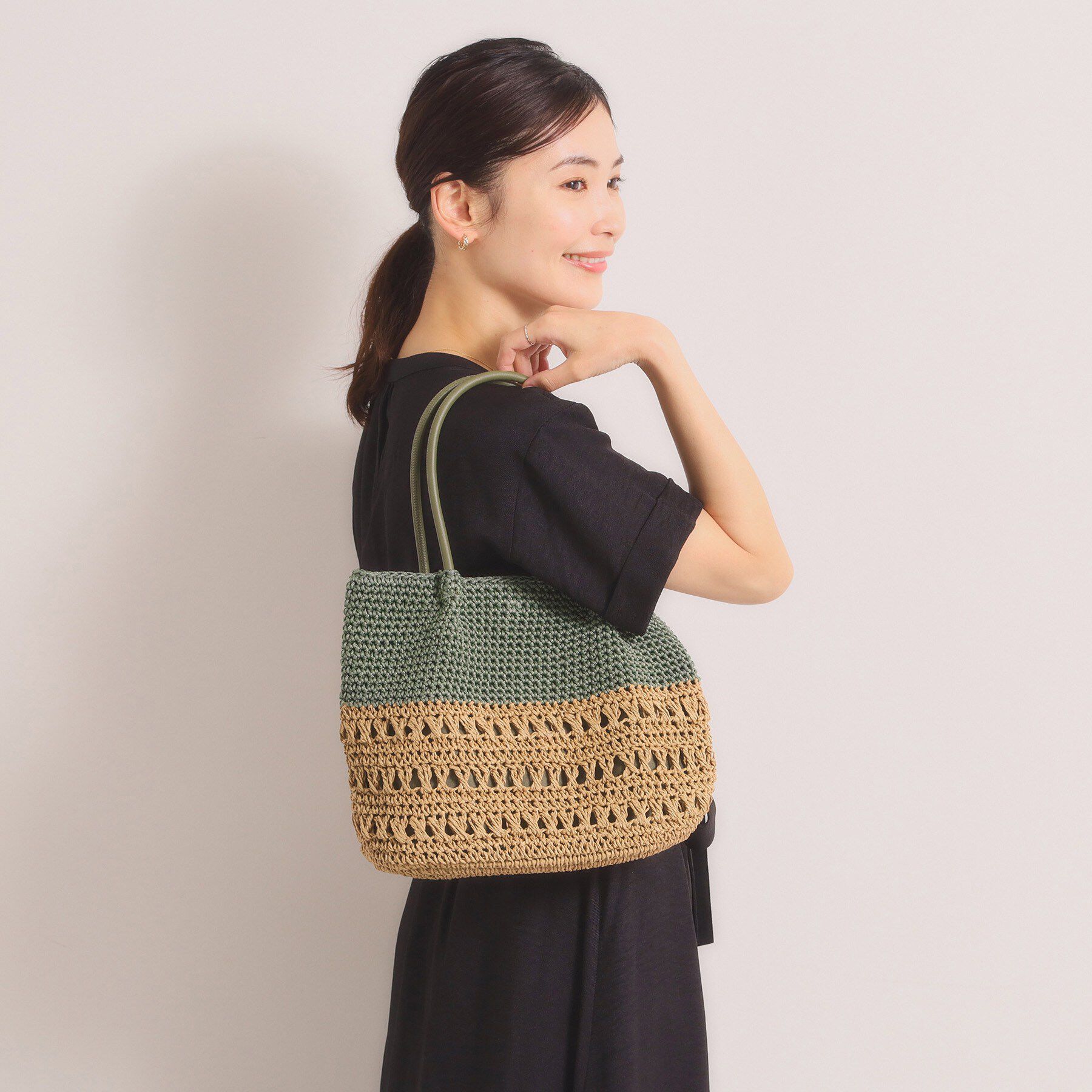 ITS&rsquo;DEMO「雑材コード編みコンビトート」|トートバッグ|