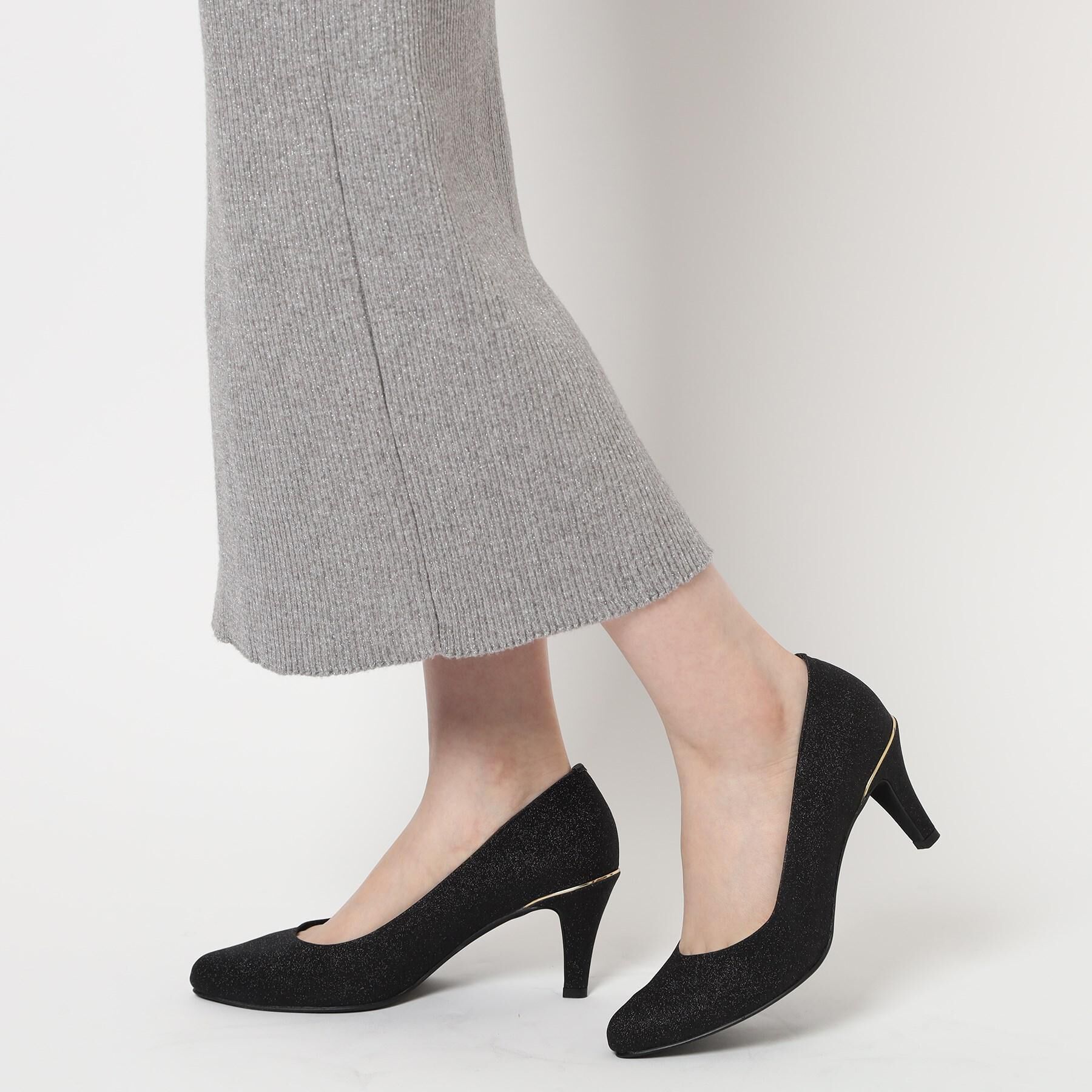 ESPERANZA「【12時間パンプス】約7.5㎝／アソート素材　歩きやすくて疲れにくい」|パンプス|ラメブラック(619