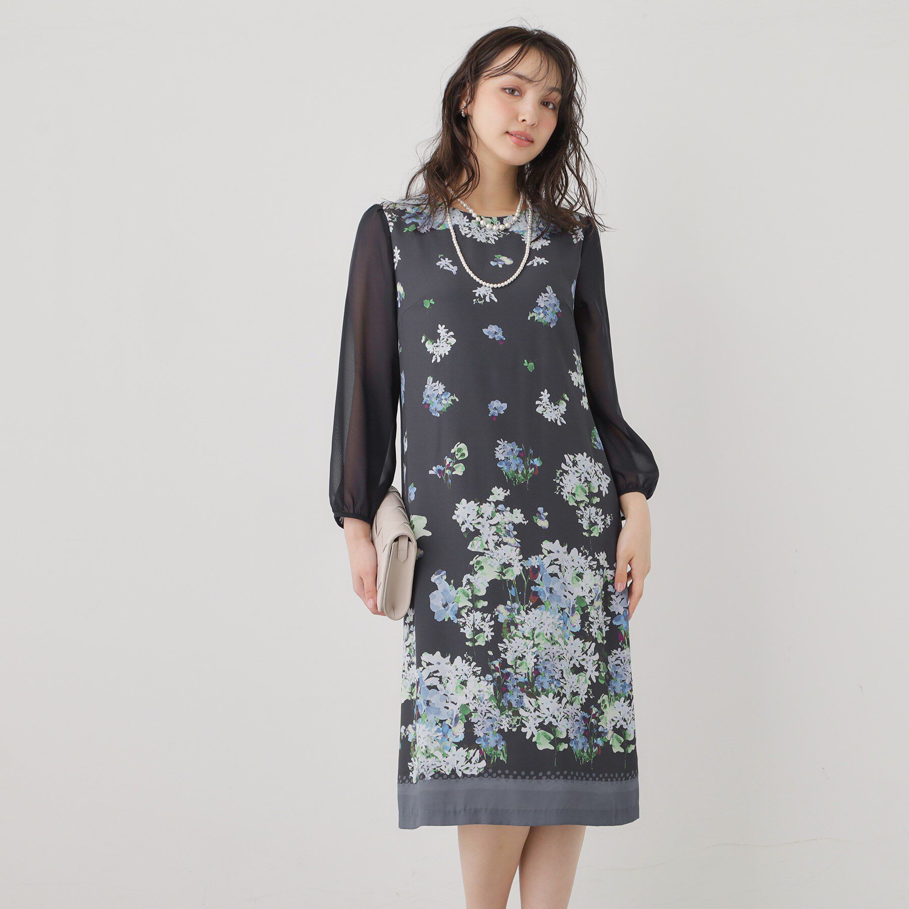 SunaUna「【co creation and yours／SS～L】多色花柄プリントワンピース」|ワンピース|ネイビー(194)