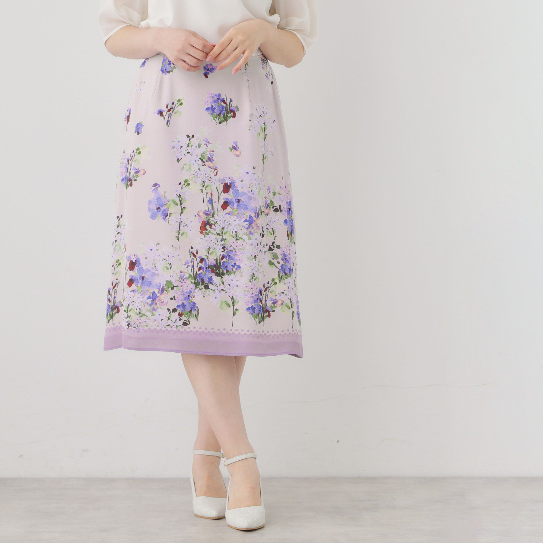 SunaUna「【co creation and yours／SS～L】多色花柄プリントスカート」|スカート|パープル(182)