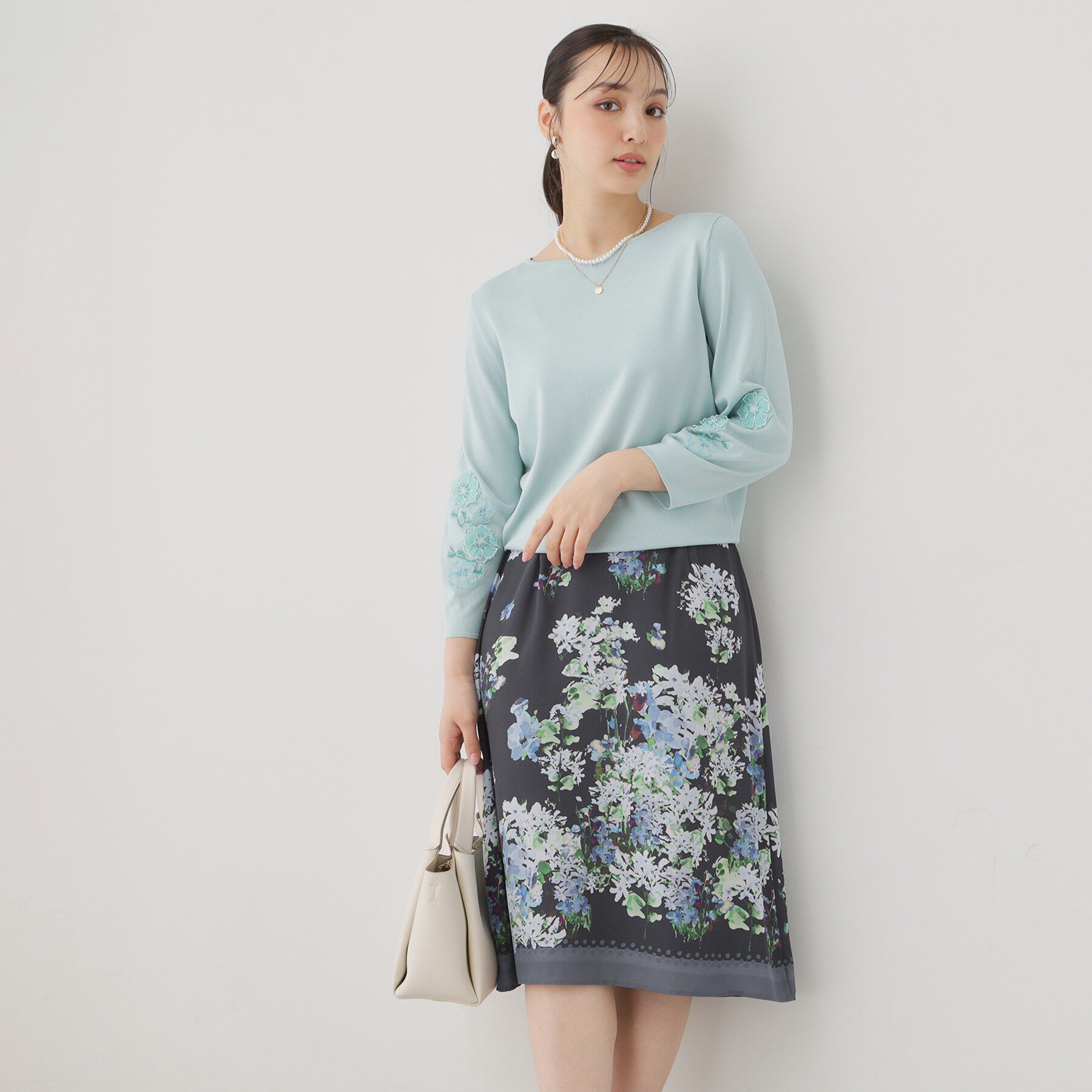 SunaUna「【co creation and yours／SS～L】多色花柄プリントスカート」|スカート|ネイビー(194)