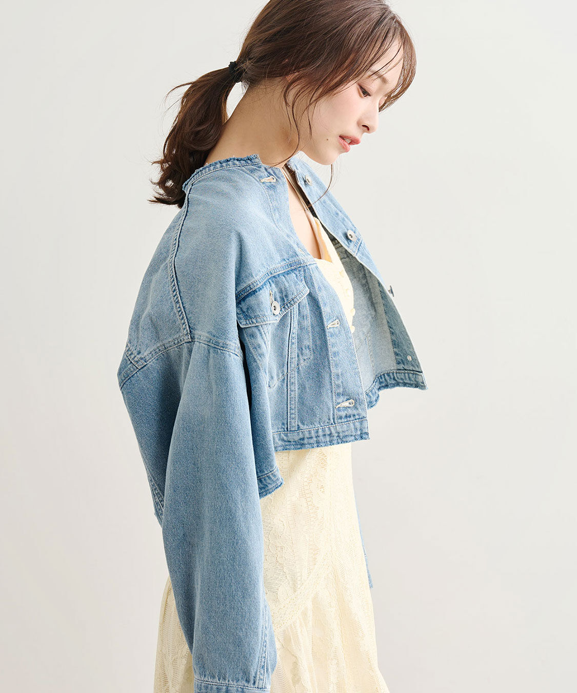 COCO DEAL「リメイク風ノーカラーGジャン」|デニムジャケット|