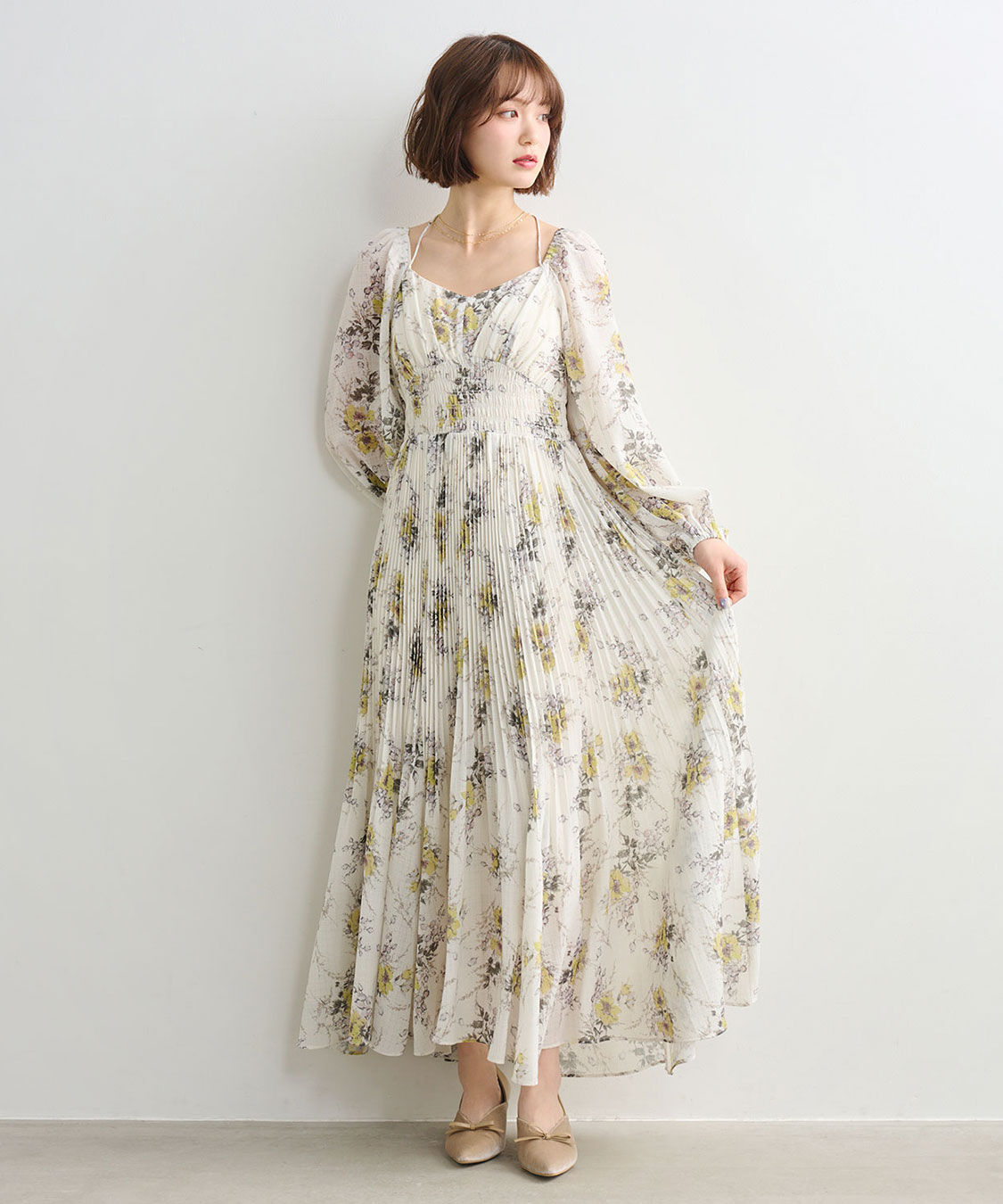 COCO DEAL「シャーリングフラワーワンピース」|ワンピース|