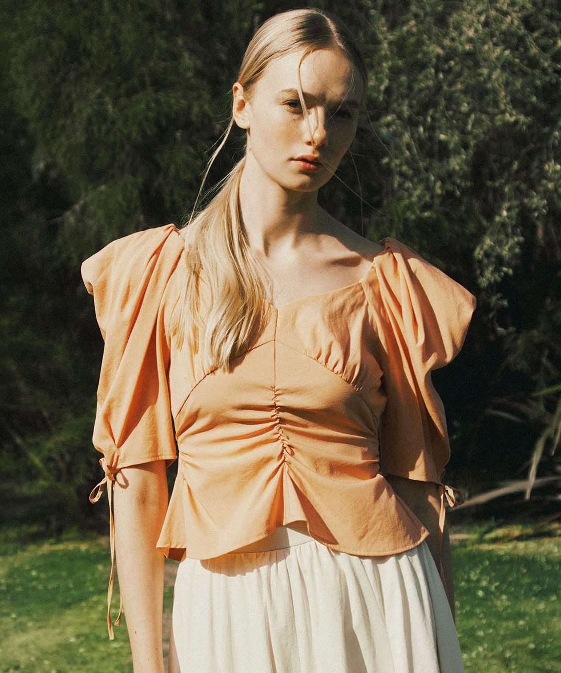 COCO DEAL「ボリュームスリーブペプラムブラウス」|シャツ・ブラウス|オレンジ