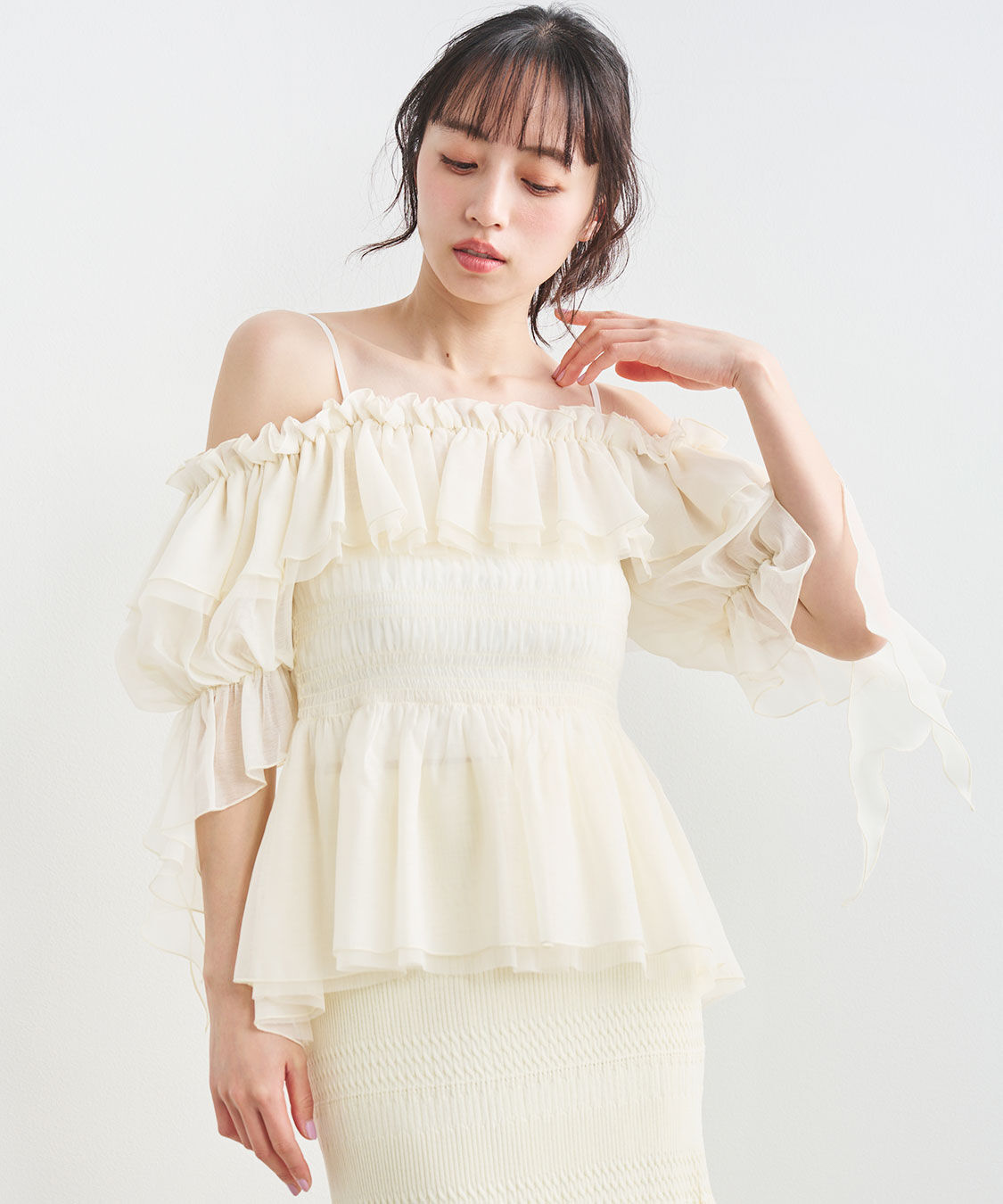 COCO DEAL「フリルギャザーシアーシャーリングブラウス」|シャツ・ブラウス|