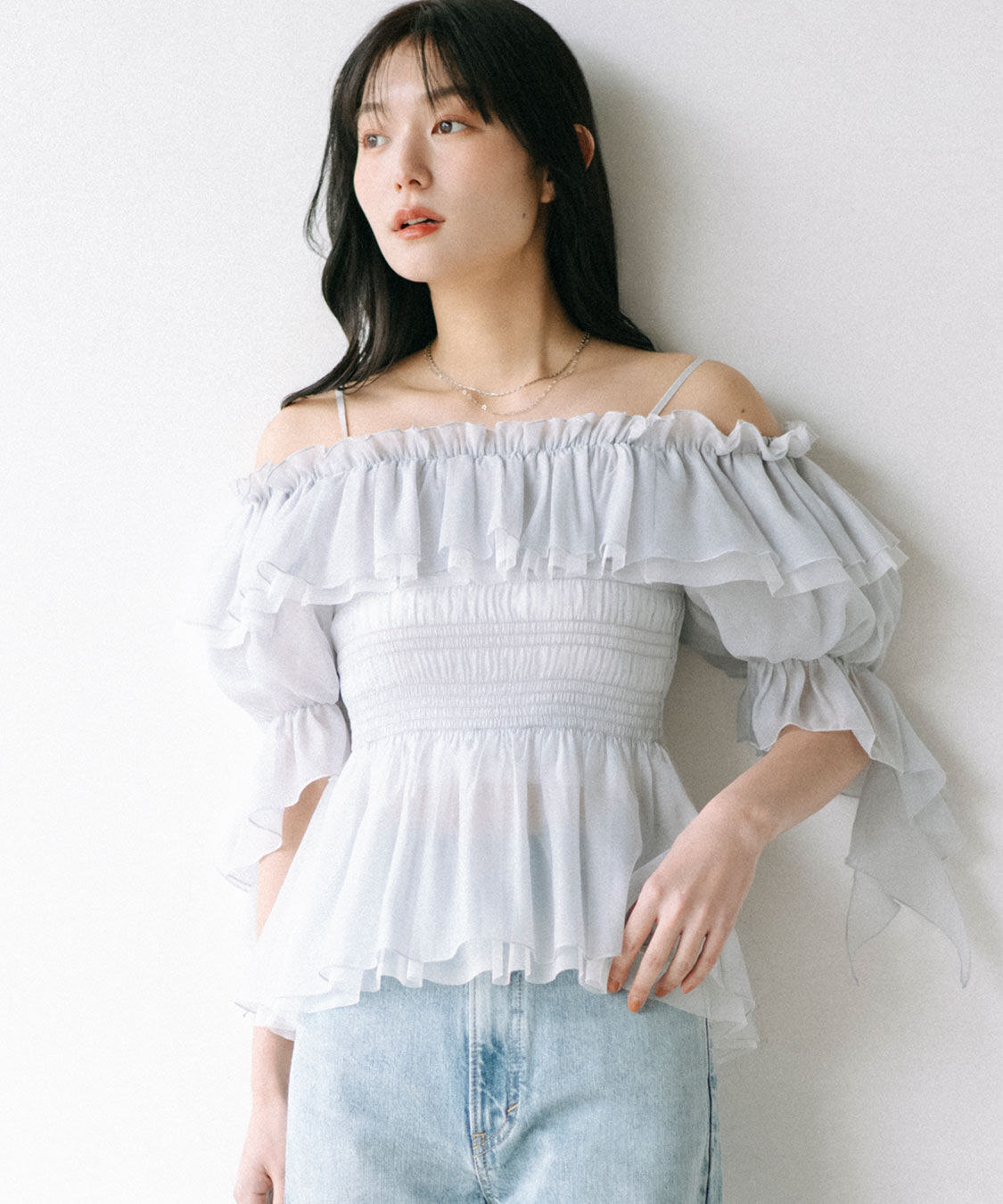 COCO DEAL「フリルギャザーシアーシャーリングブラウス」|シャツ・ブラウス|