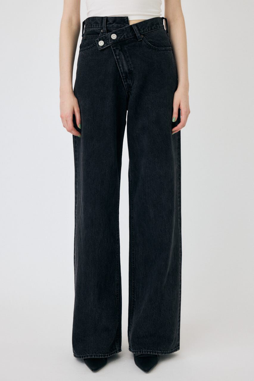 MOUSSY「CROSS WAIST WIDE STRAIGHT」|デニム|BLK