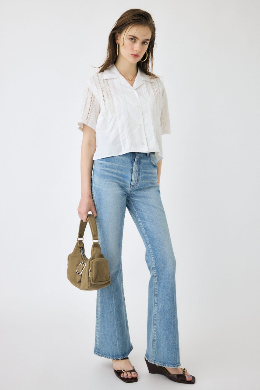 MOUSSY「LACE OPEN COLLAR シャツ」|シャツ・ブラウス|