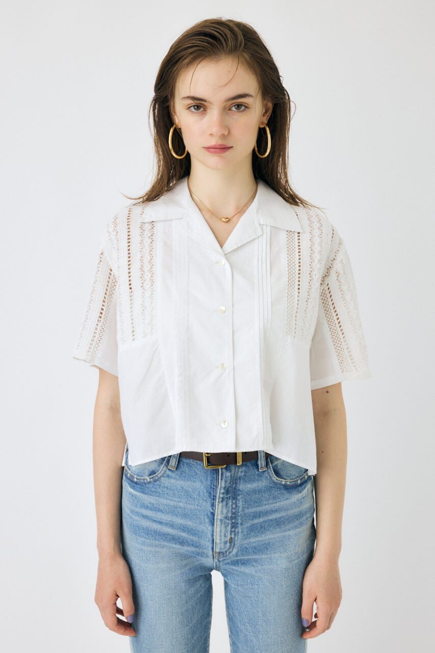MOUSSY「LACE OPEN COLLAR シャツ」|シャツ・ブラウス|